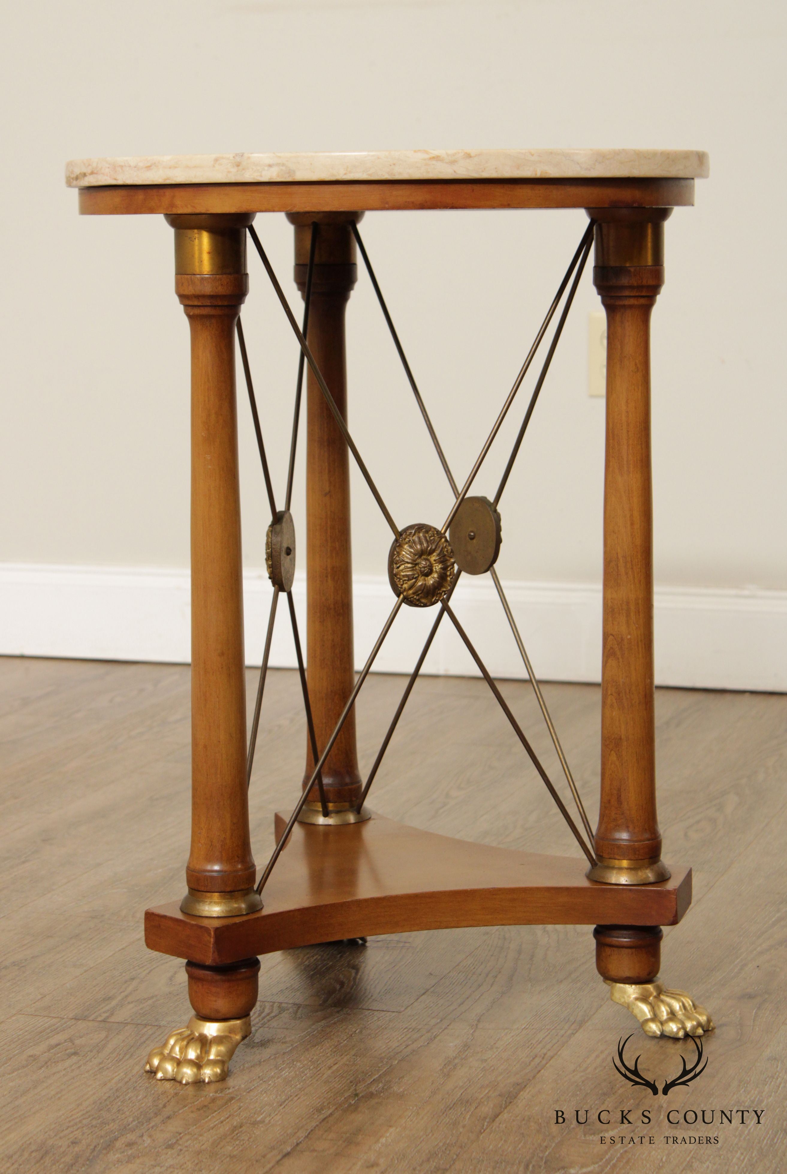 Neo Classical Style Vintage Round Marble Top Brass Footed Side Table