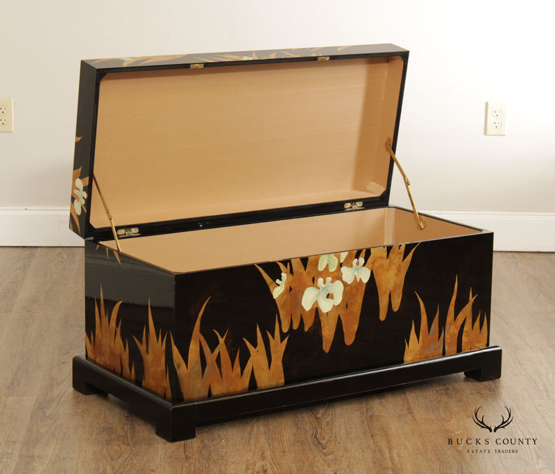 Contemporary Japanese Style Black Lacquered Blanket Chest