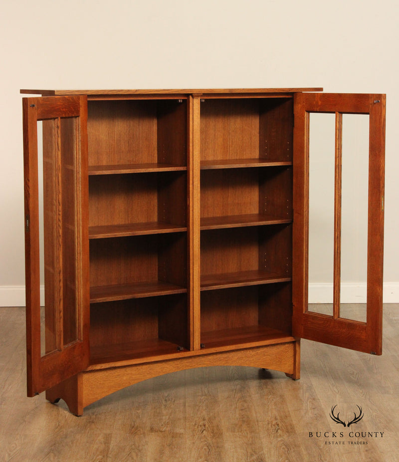 Stickley Mission Collection Harvey Ellis Oak Bookcase with Inlay