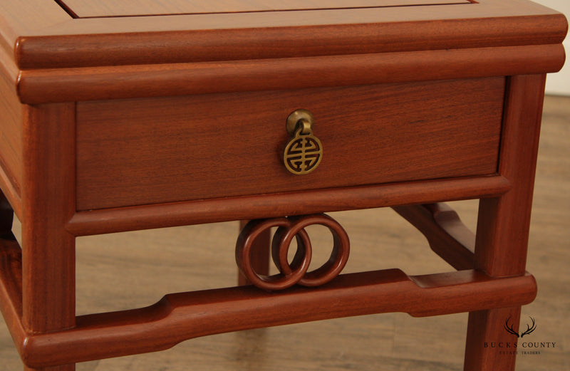 Vintage Pair of Chinese Hardwood One-Drawer Side Tables
