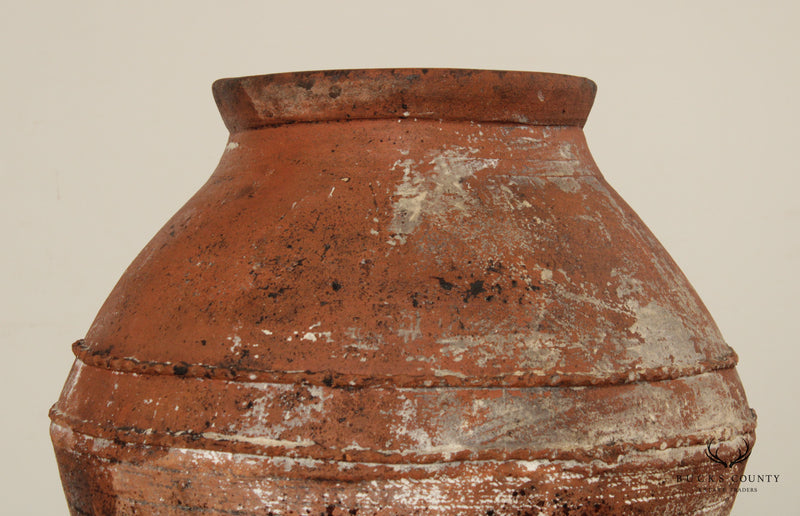 Antique Mediterranean Large Terra Cotta Amphora Floor Vase on Stand
