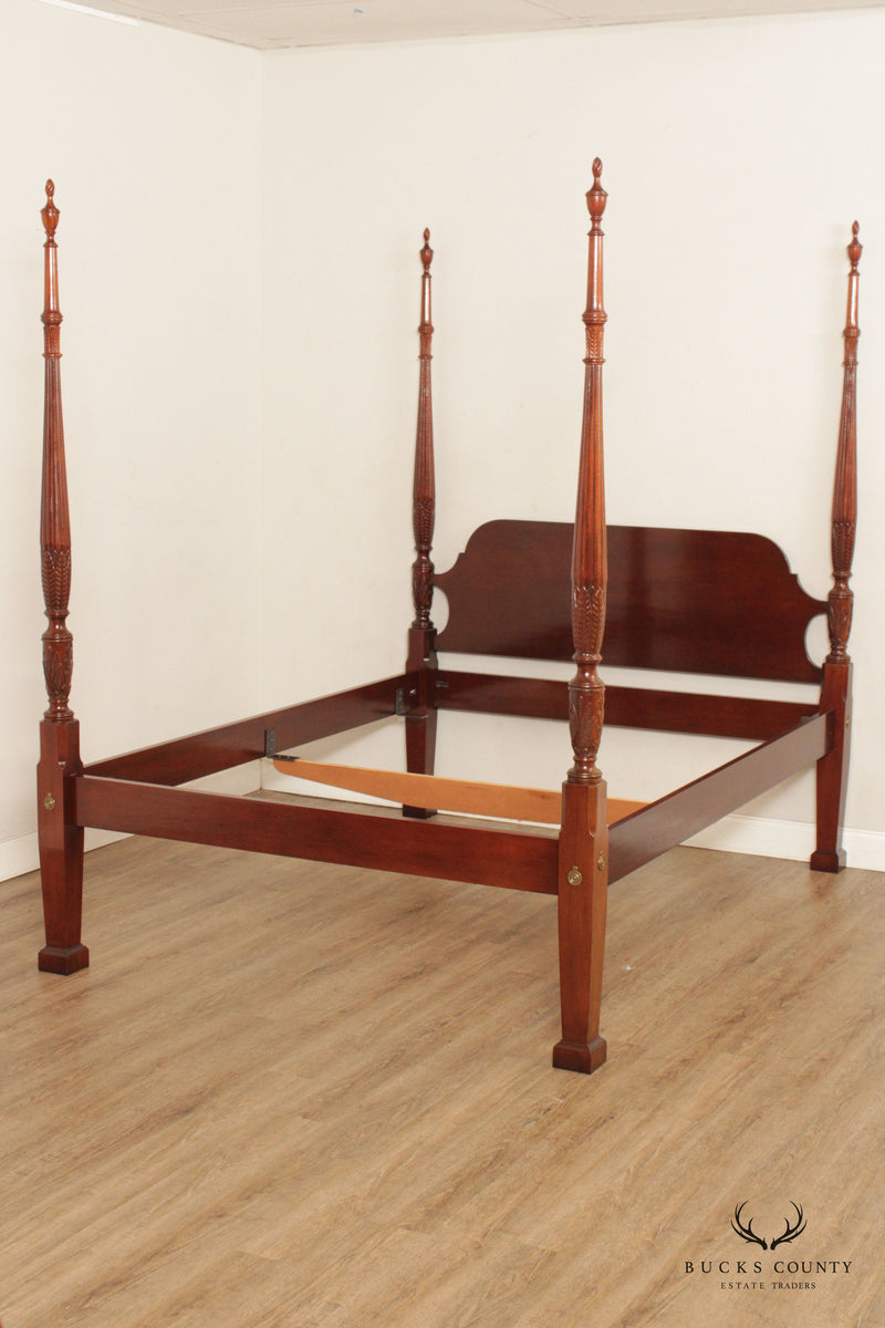 Queen Size Vintage Rice Carved Mahogany Poster Bed