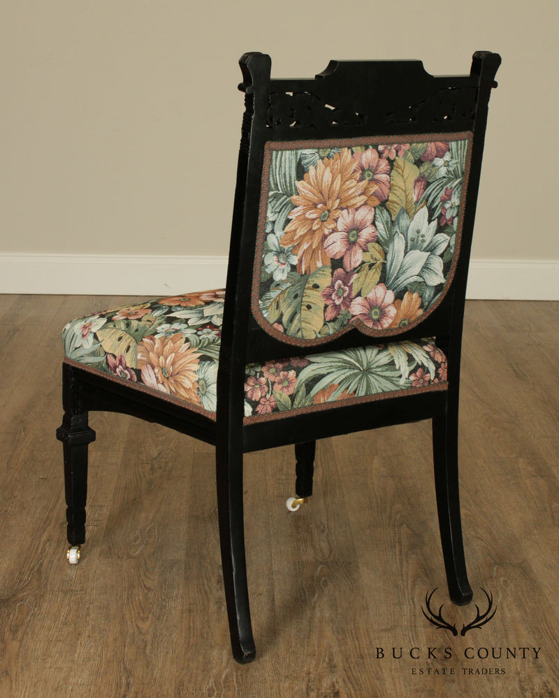 Antique Ebonized Aesthetic Carved Side Chair