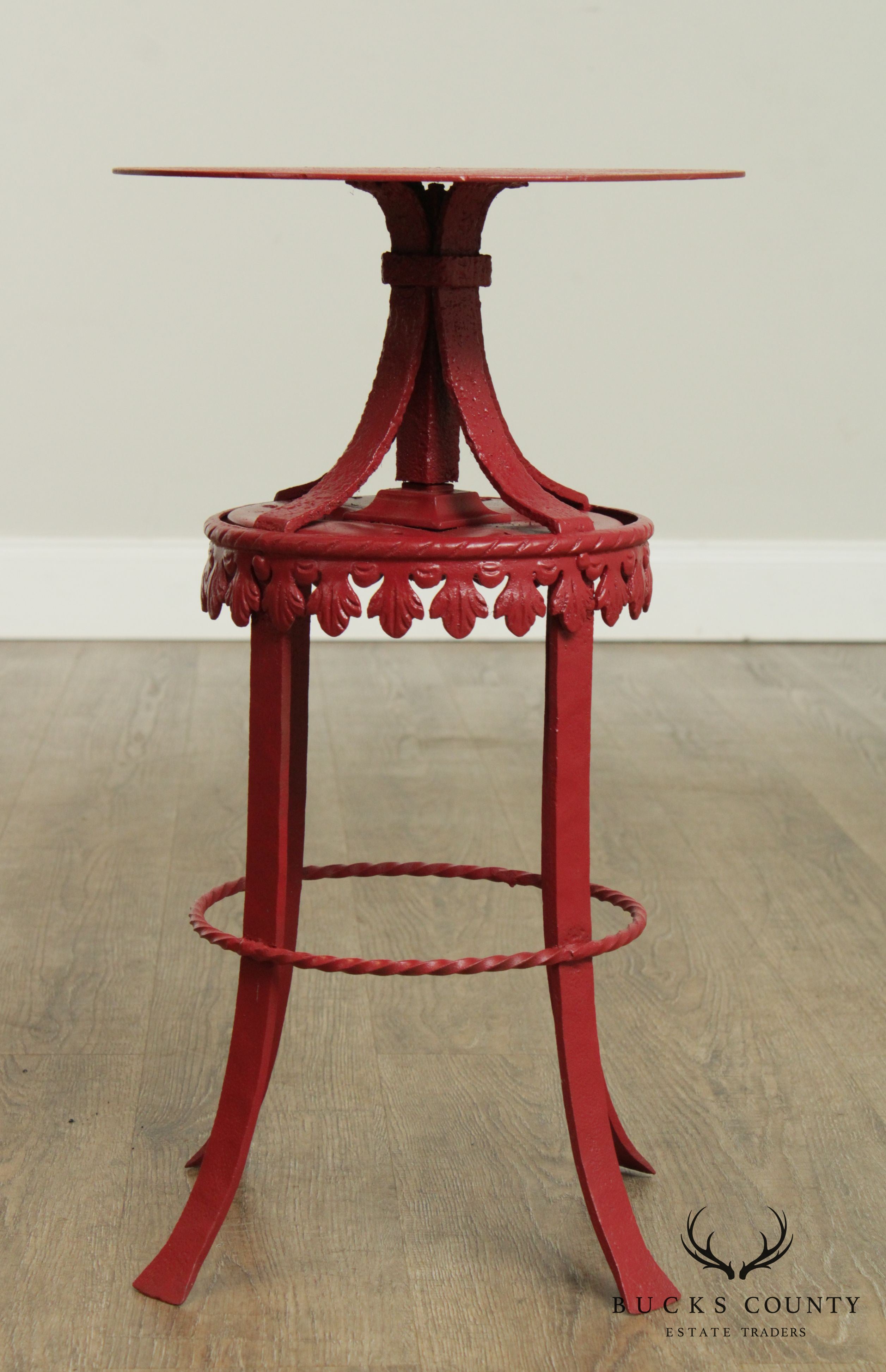 Antique Victorian Red Painted Iron Side Table Plant Stand