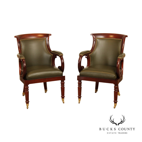 Hancock & Moore Regency Style Pair of 'Jockey Club' Leather Armchairs (B)