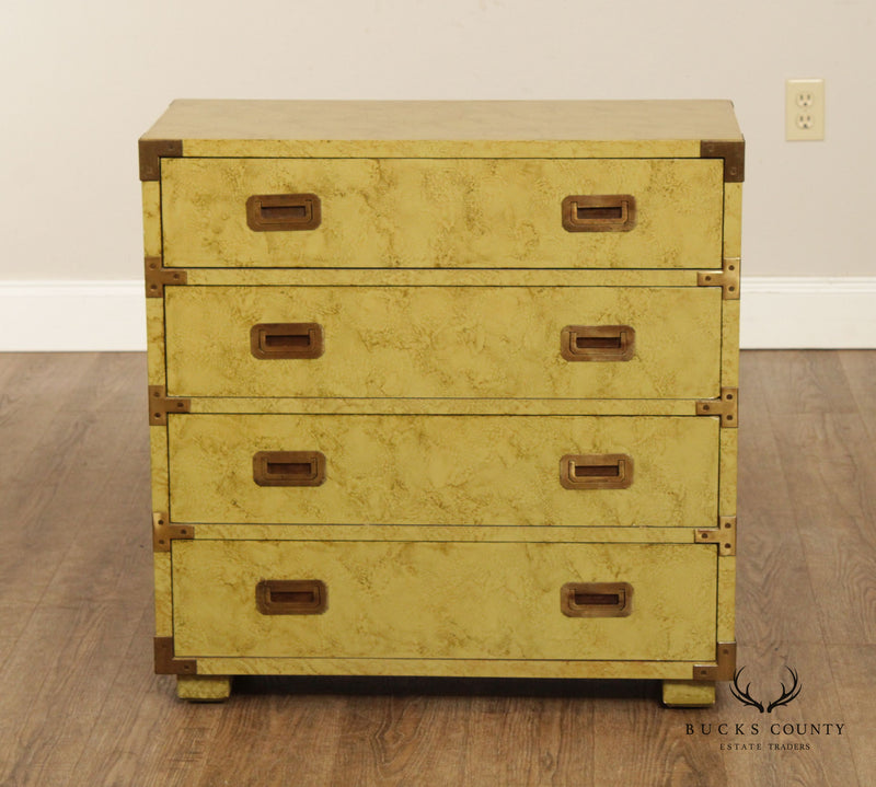 Henredon Campaign Style Faux Painted Pair of Four Drawer Chests