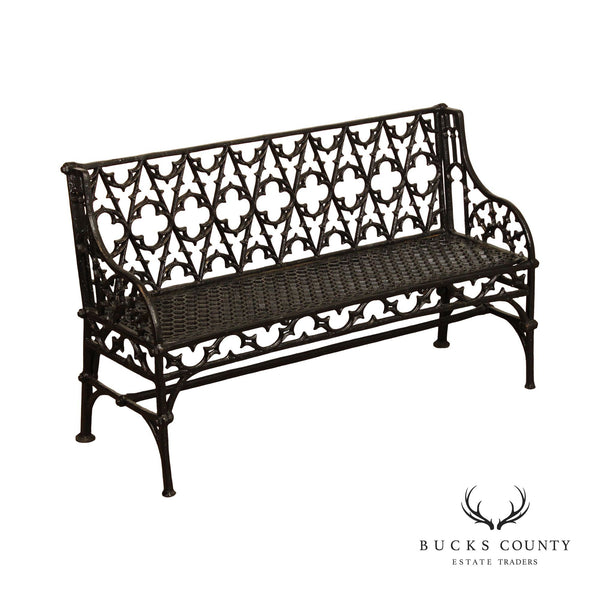 Gothic Revival Quality Painted Cast Iron Outdoor Garden Bench