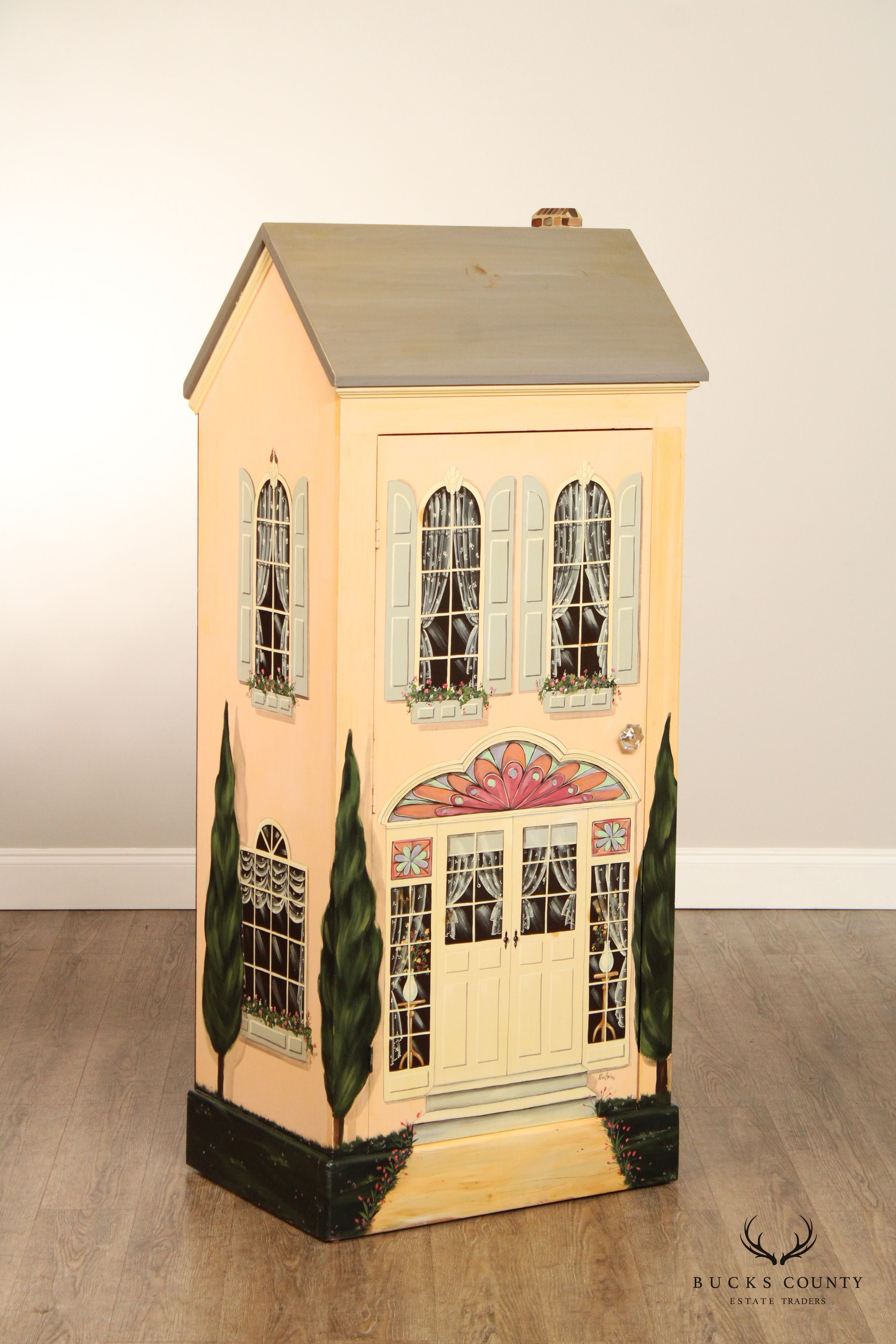 Hand Painted House Storage Cabinet or Bookcase