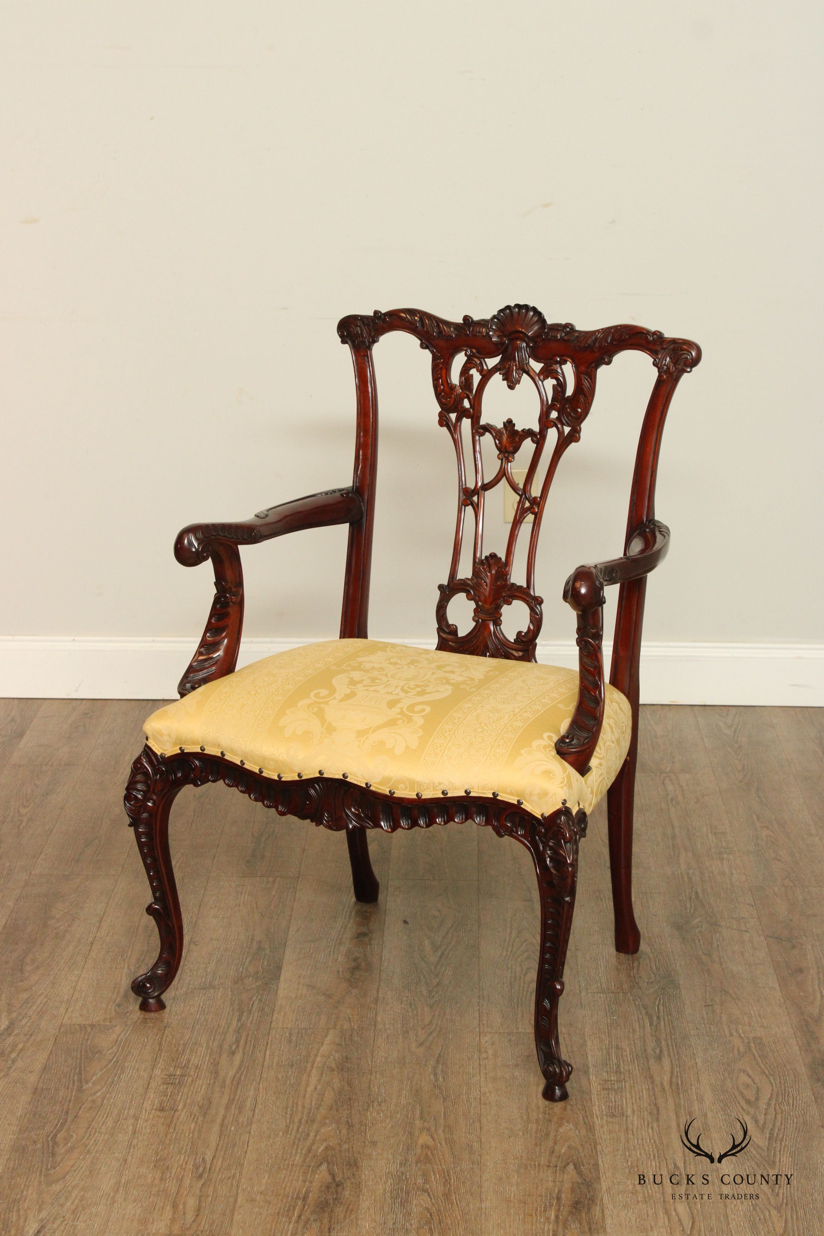 Chippendale Carved Mahogany Set Eight Dining Chairs