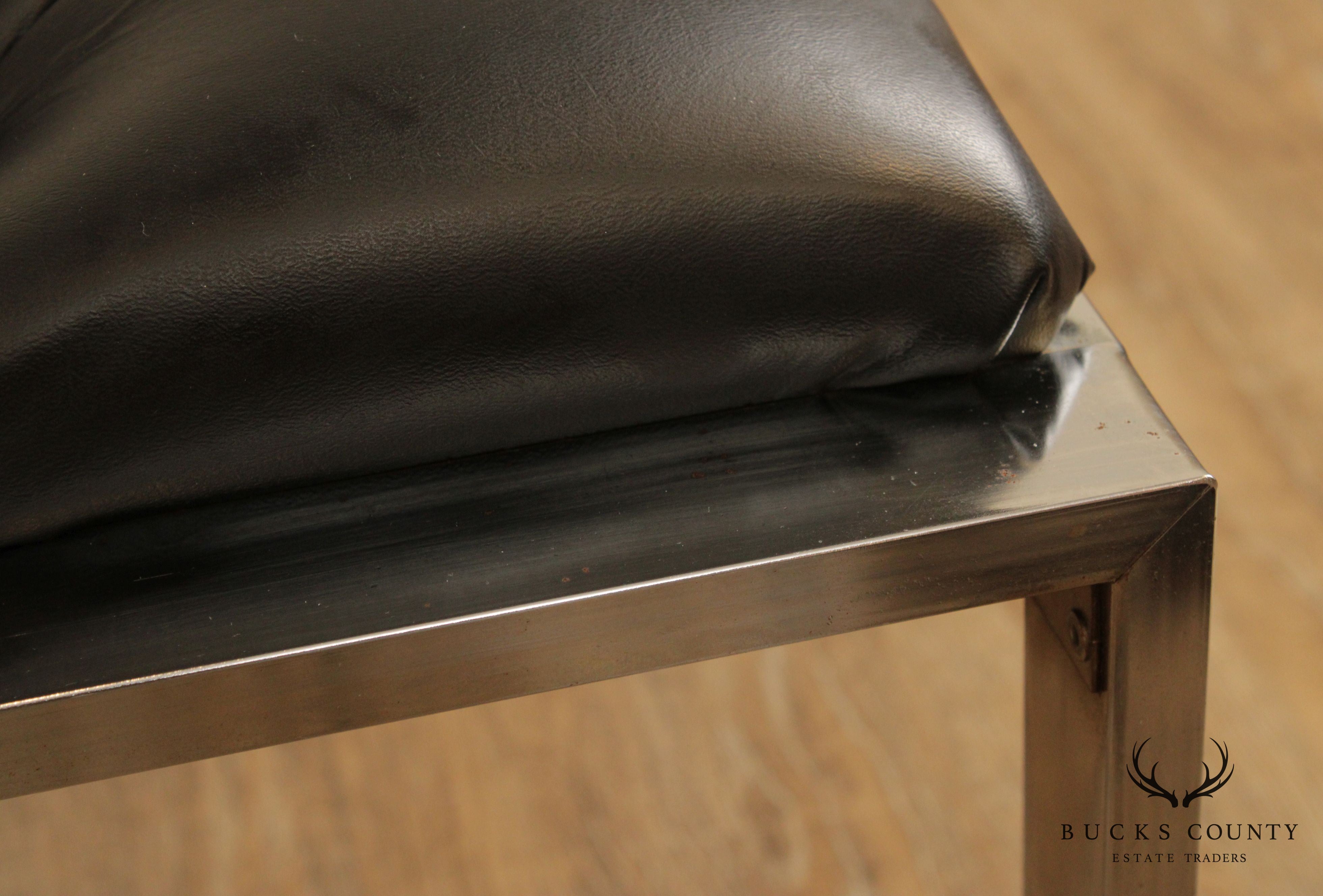 Vintage Modern Chrome & Black Vinyl Rolling Footstool