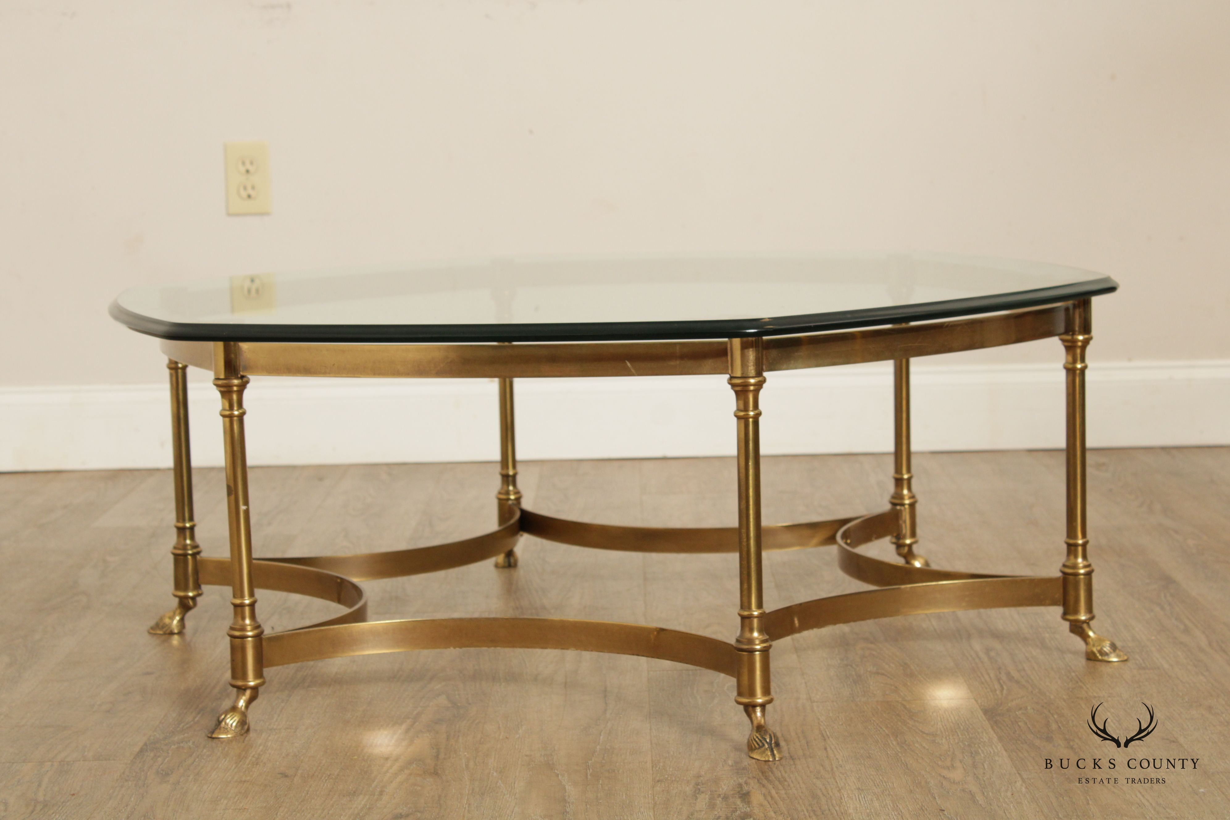 Directoire Style Vintage Brass and Glass Top Coffee Table