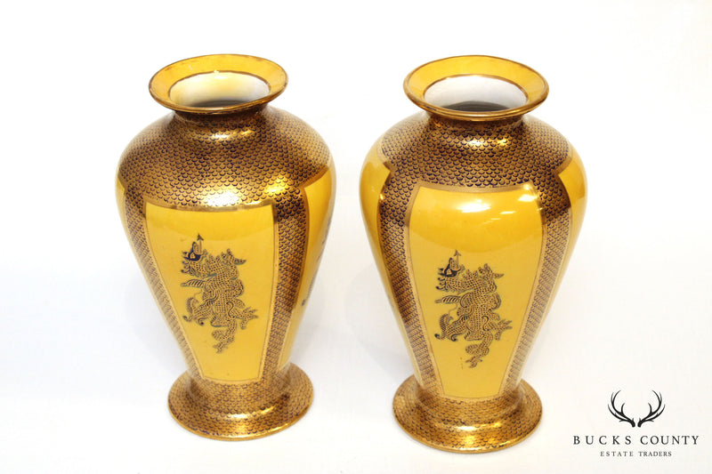 Mason's Yellow & Gold Pair Ironstone China Vases