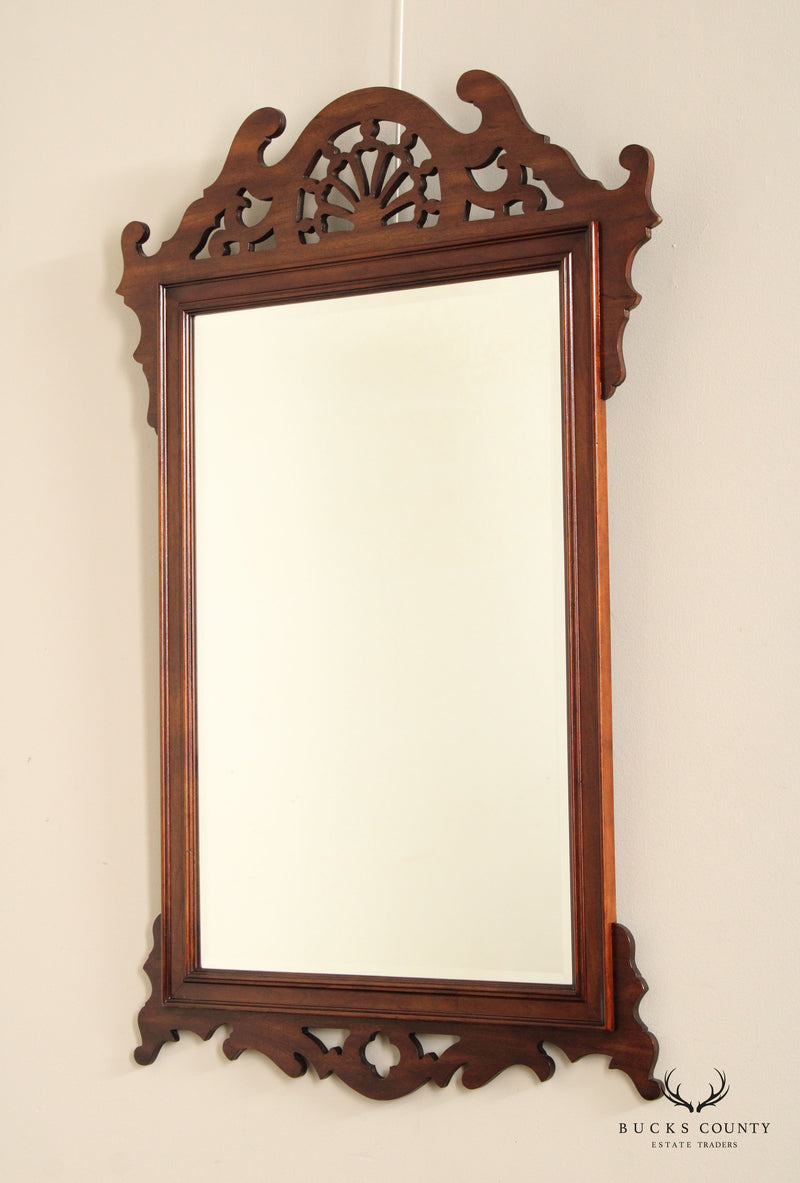 Chippendale Style Vintage Mahogany Fretwork Beveled Wall Mirror