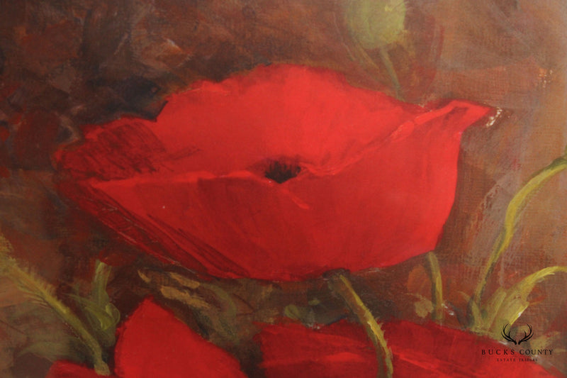 Contemporary Floral Red Poppy Still Life Art Print, Custom Framed