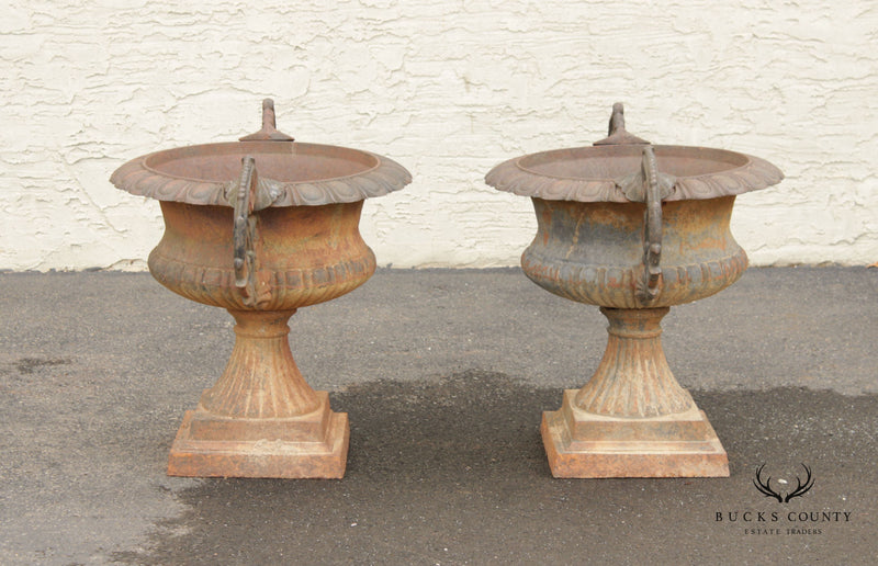 Vintage Pair Large Cast Iron Garden Urn Planters