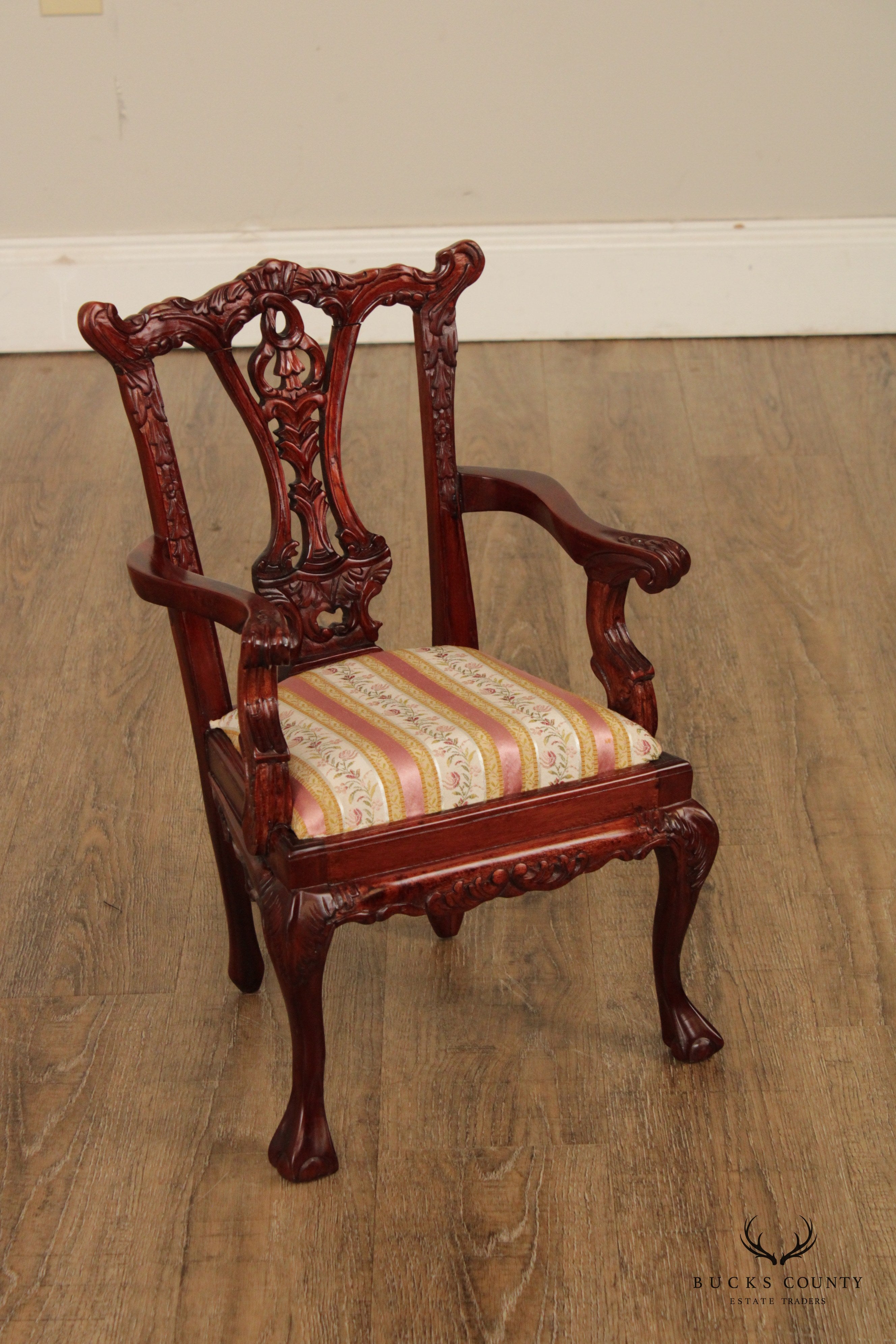 Chippendale Style Mahogany Carved Children's Or Doll  Side Chair