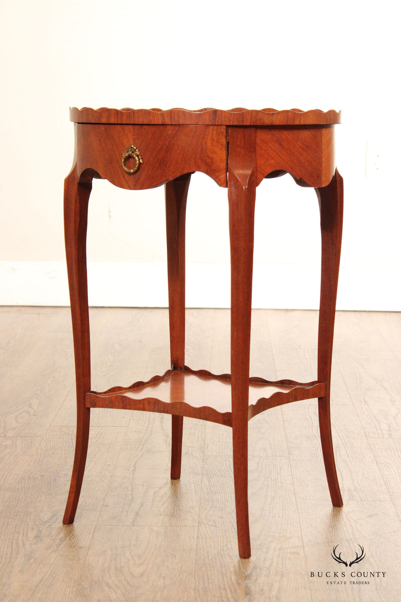 French Louis XV Style Round Inlaid Walnut Side Table