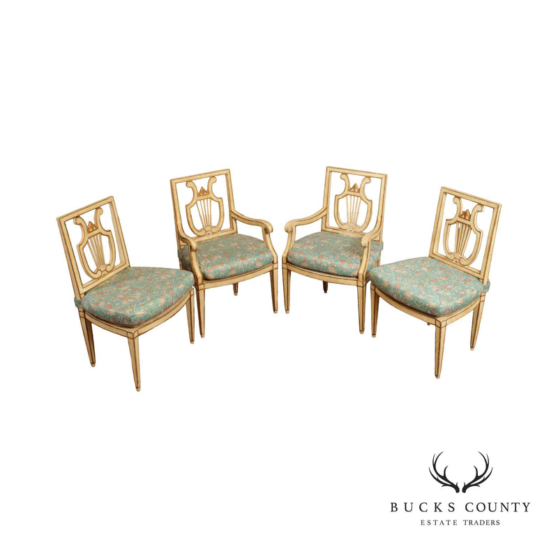 Niermann Weeks French Neo Classical Style Set of Four Painted Lyre Back Dining Chairs