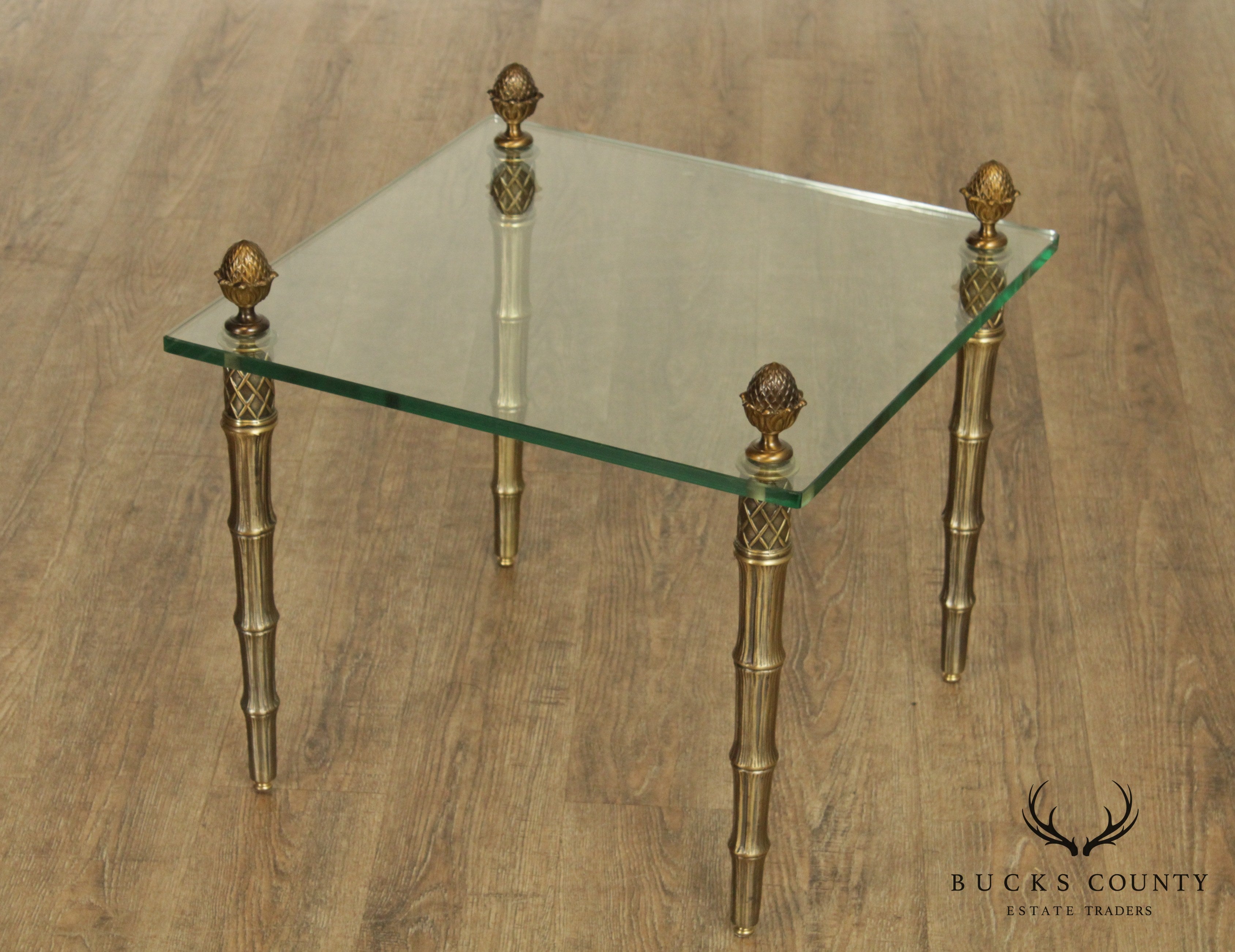 Vintage French Directoire Style Square Brass & Glass Side Table