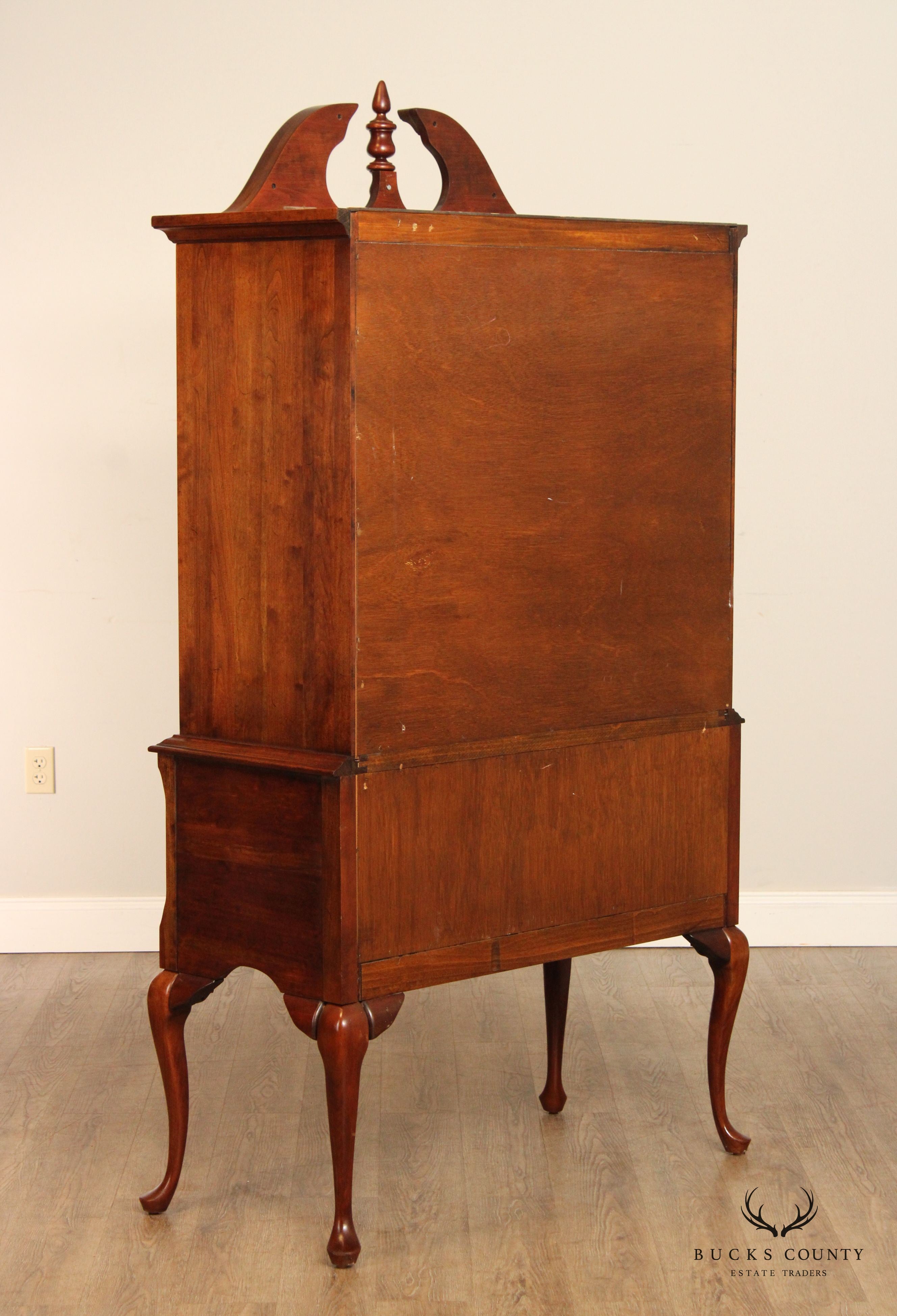 Crescent Queen Anne Style Carved Cherry Highboy Chest