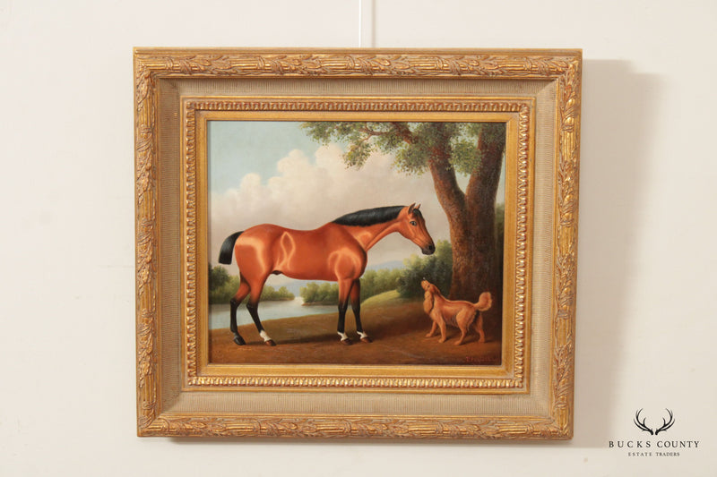 Equestrian Horse with Dog in Landscape Original Painting, Signed 'P. English'