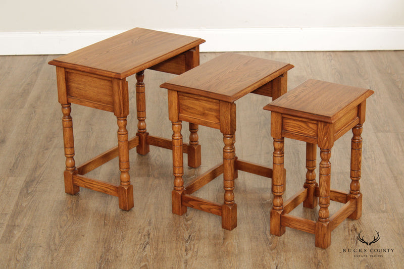 Pennsylvania House William and Mary Style Set of Three Oak Nesting Tables