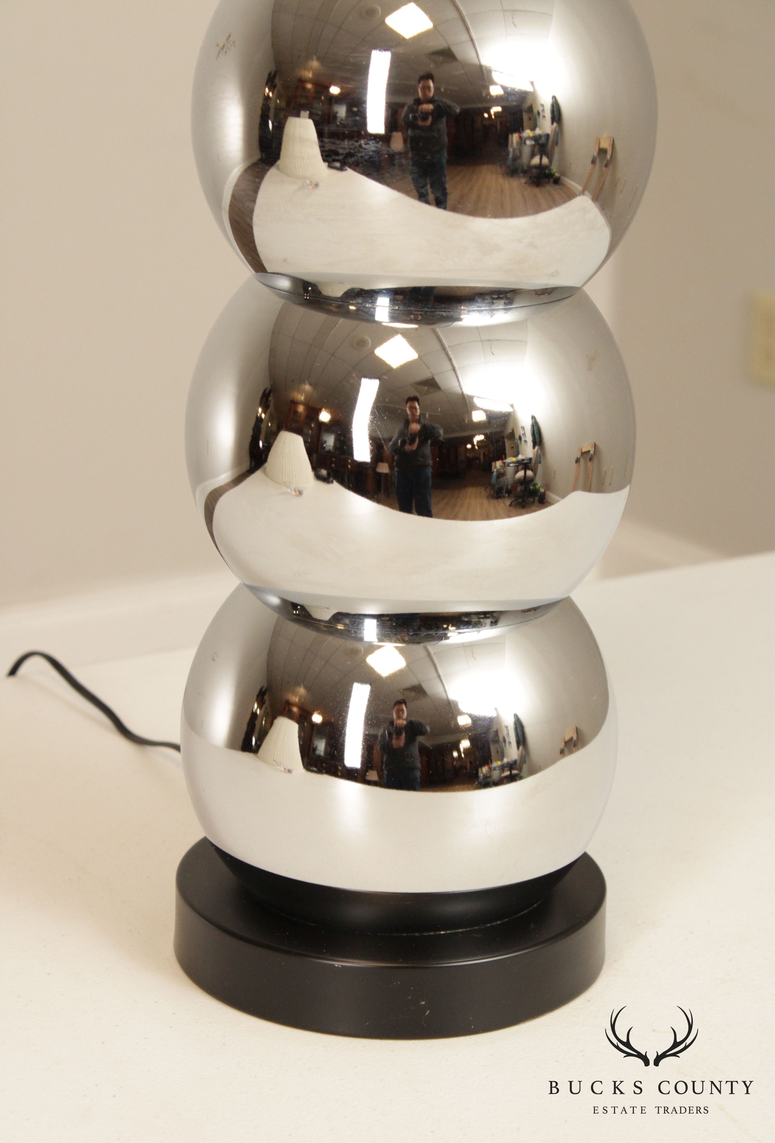 1970's Vintage MCM Chrome Stacked Ball Table Lamp