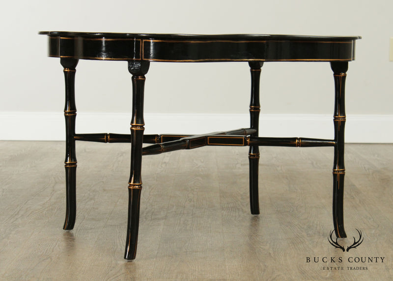 Maitland Smith, Black Lacquer, Hand Painted Tray Top Coffee Table