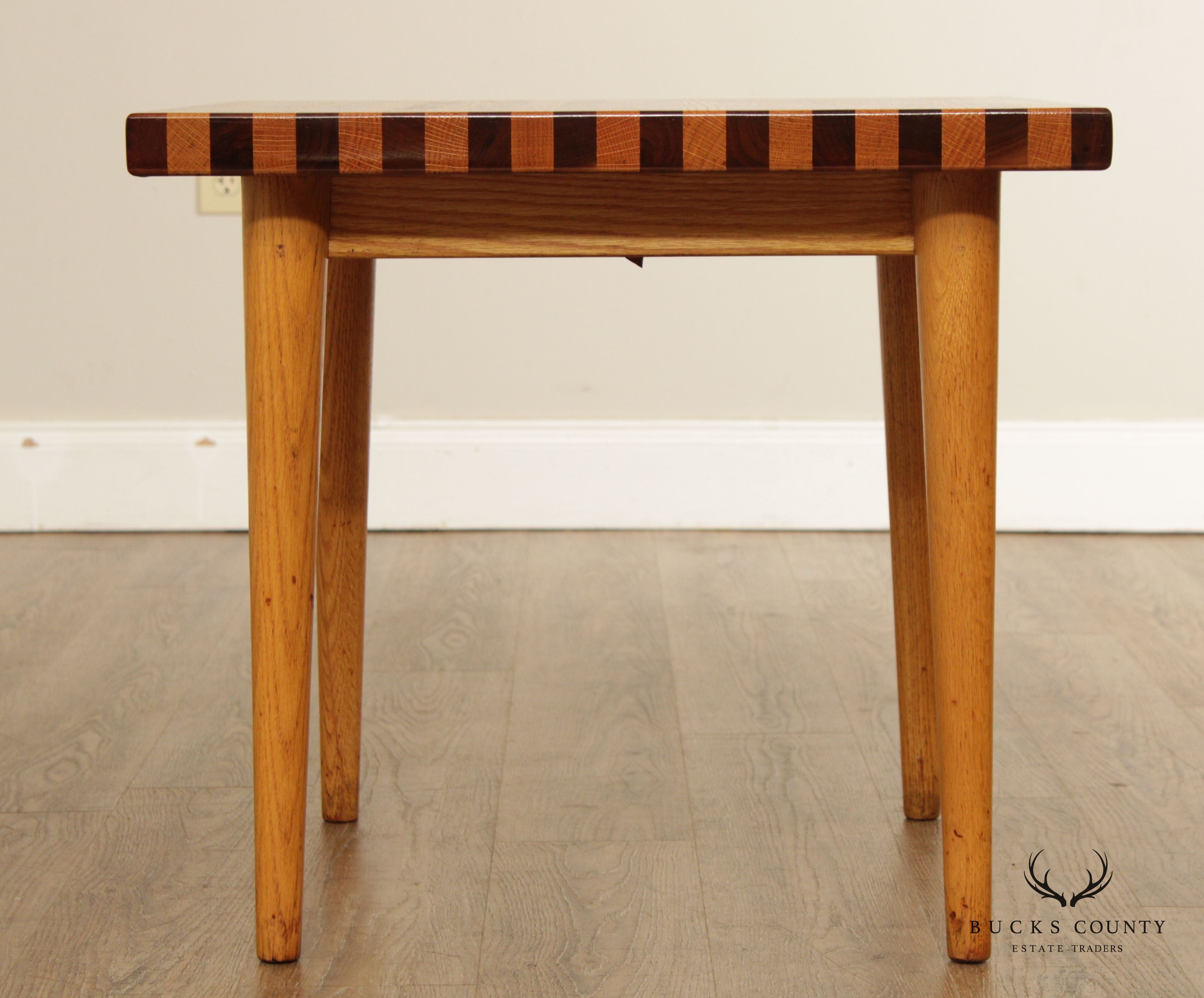 Mid Century Modern Oak and Walnut Square Butcher Block Side Table