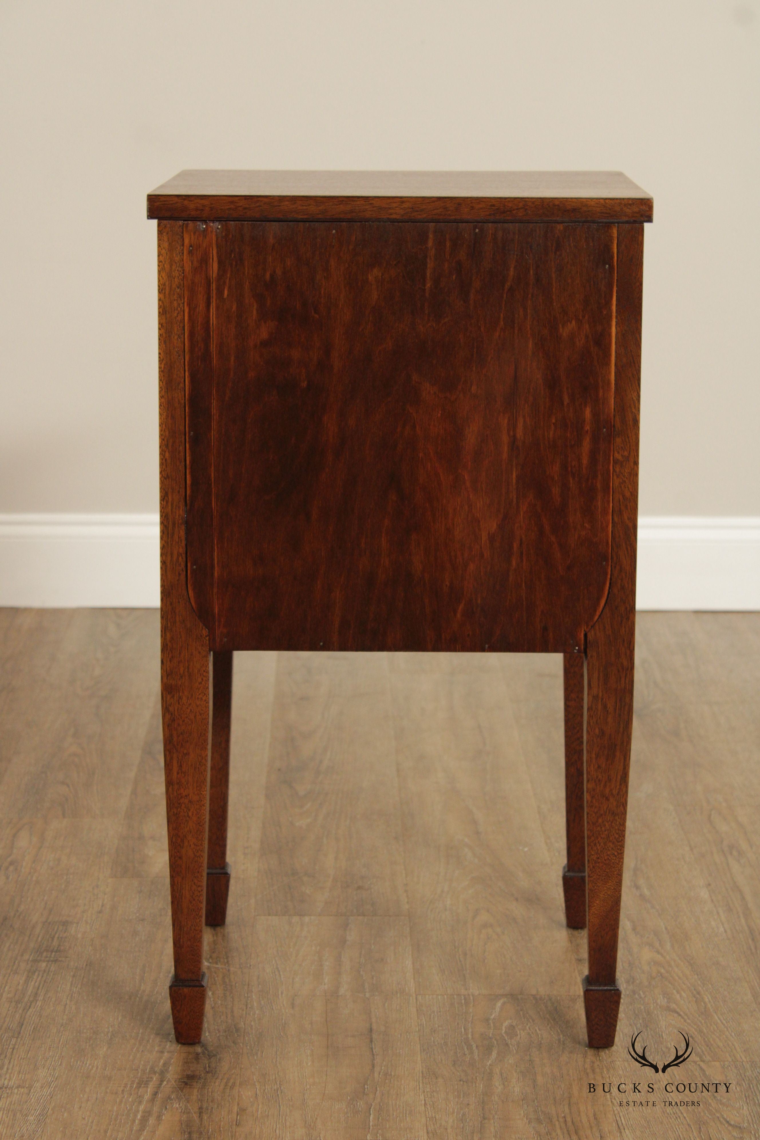 1940's Federal Hepplewhite Style Inlaid Mahogany Cabinet Nightstand