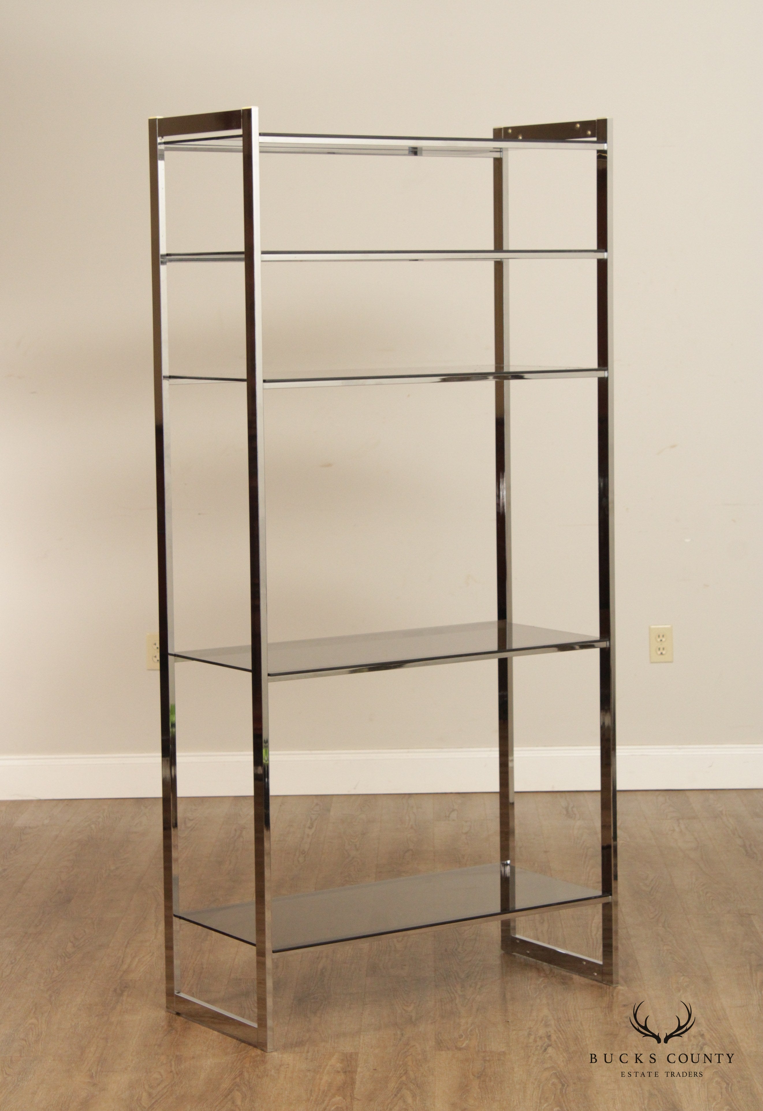 Mid Century Modern Glass and Chrome Etagere Bookshelf