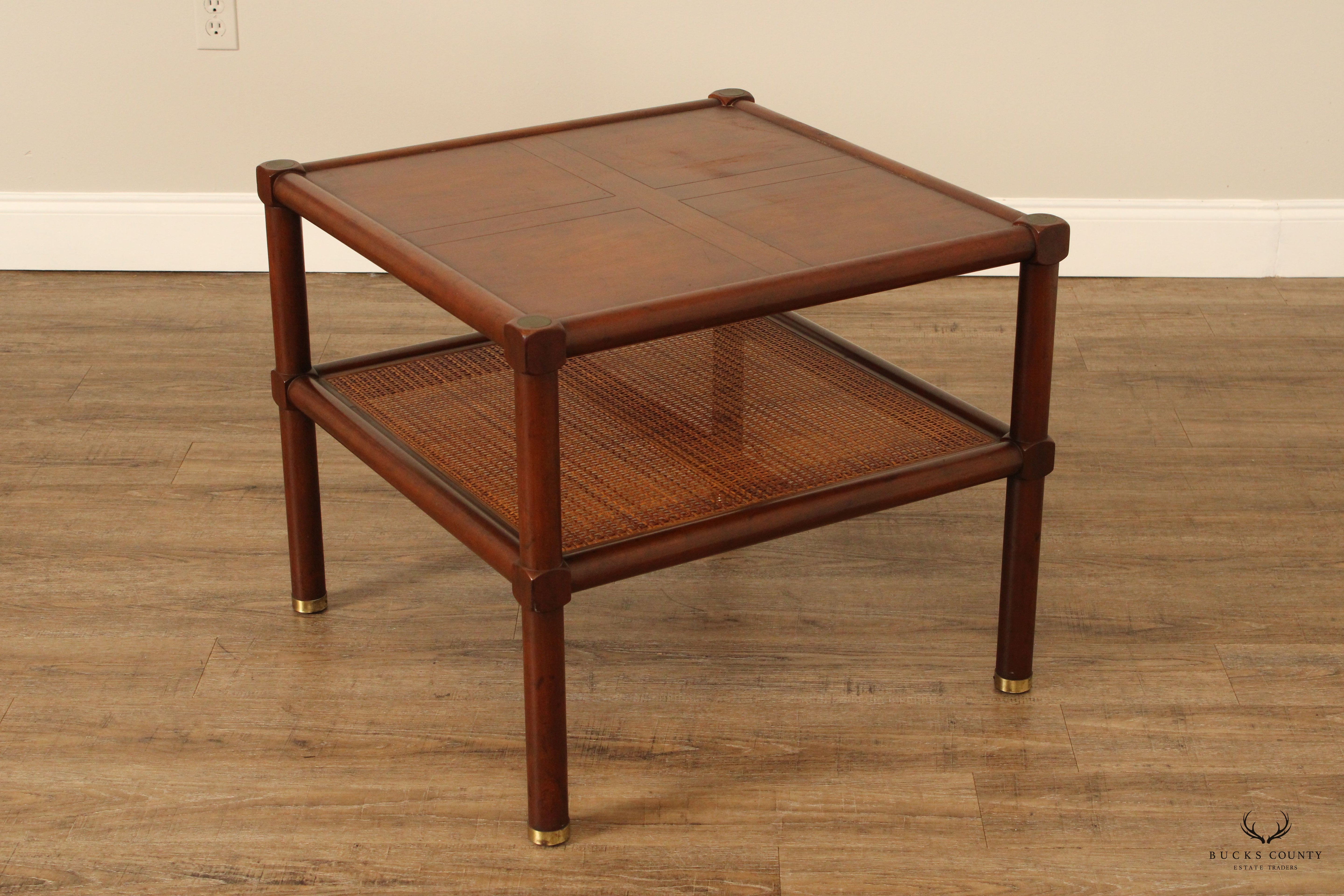 Baker Mid Century Modern Two-Tier Caned End Table