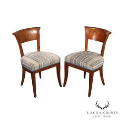 BIEDERMEIER STYLE VINTAGE PAIR OF WALNUT AND UPHOLSTERED ACCENT CHAIRS