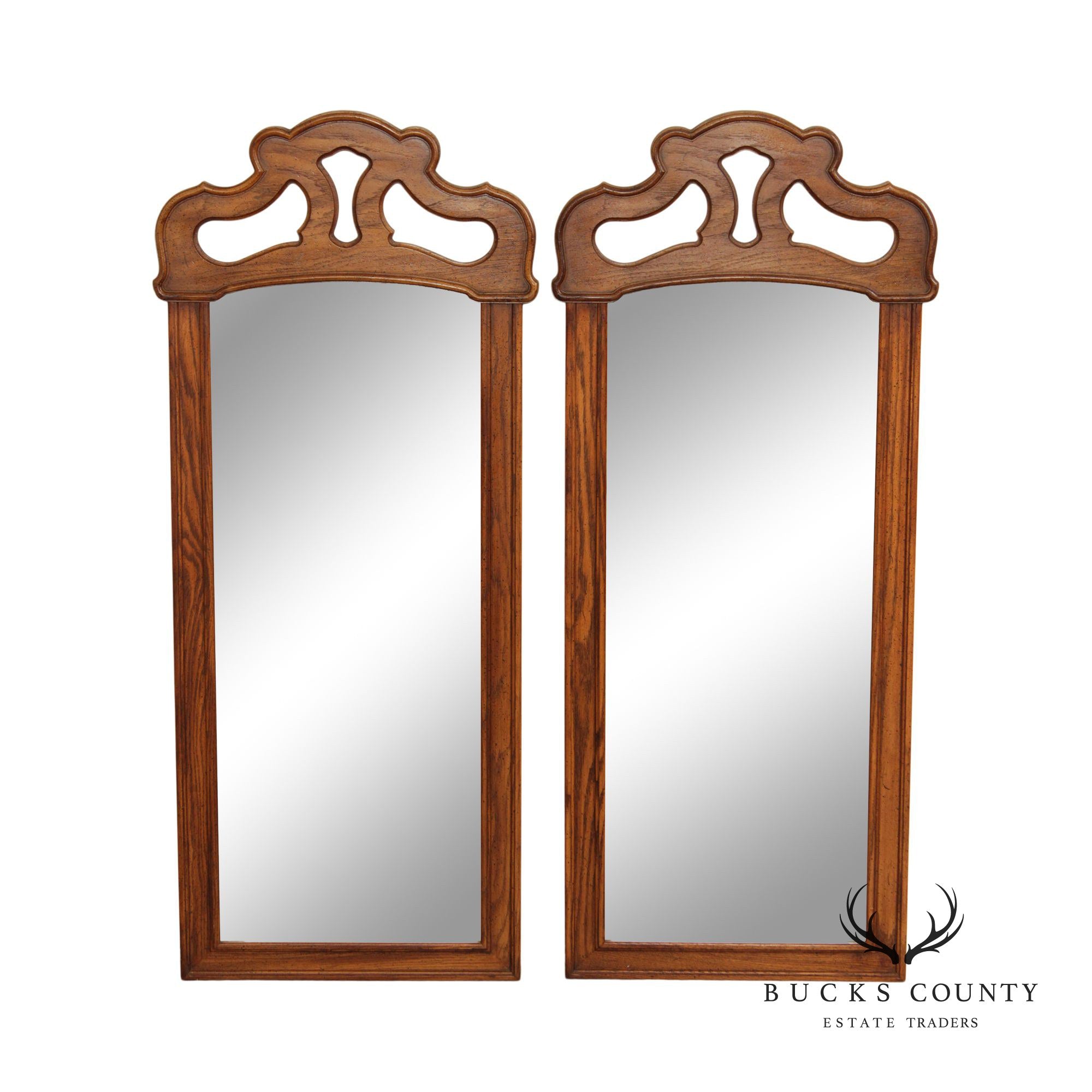 French Provincial Style Pair Of Oak And Pecan Frame Wall Mirrors