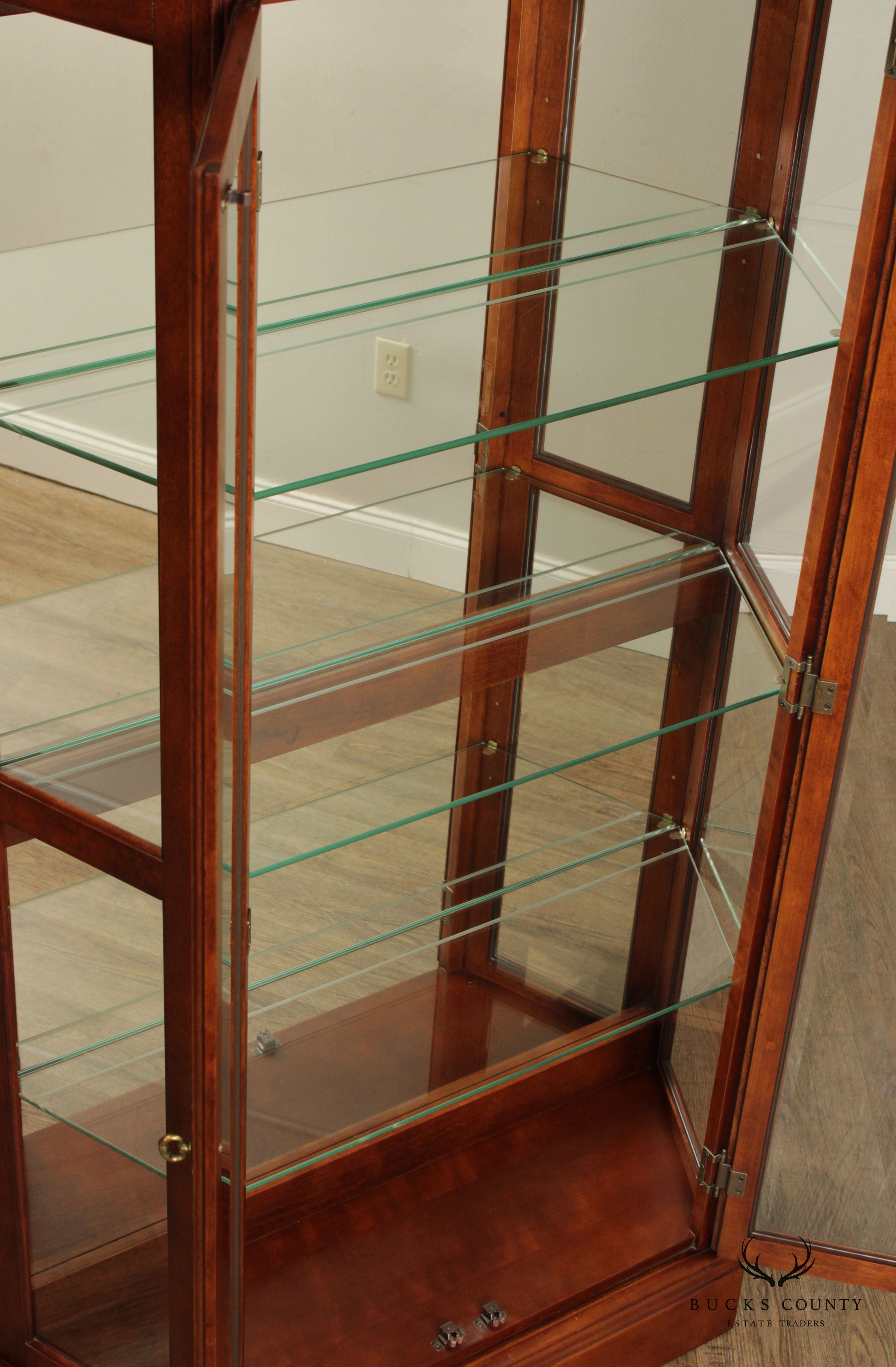 Regency Style Cherry and Glass Illuminated Curio Display Cabinet