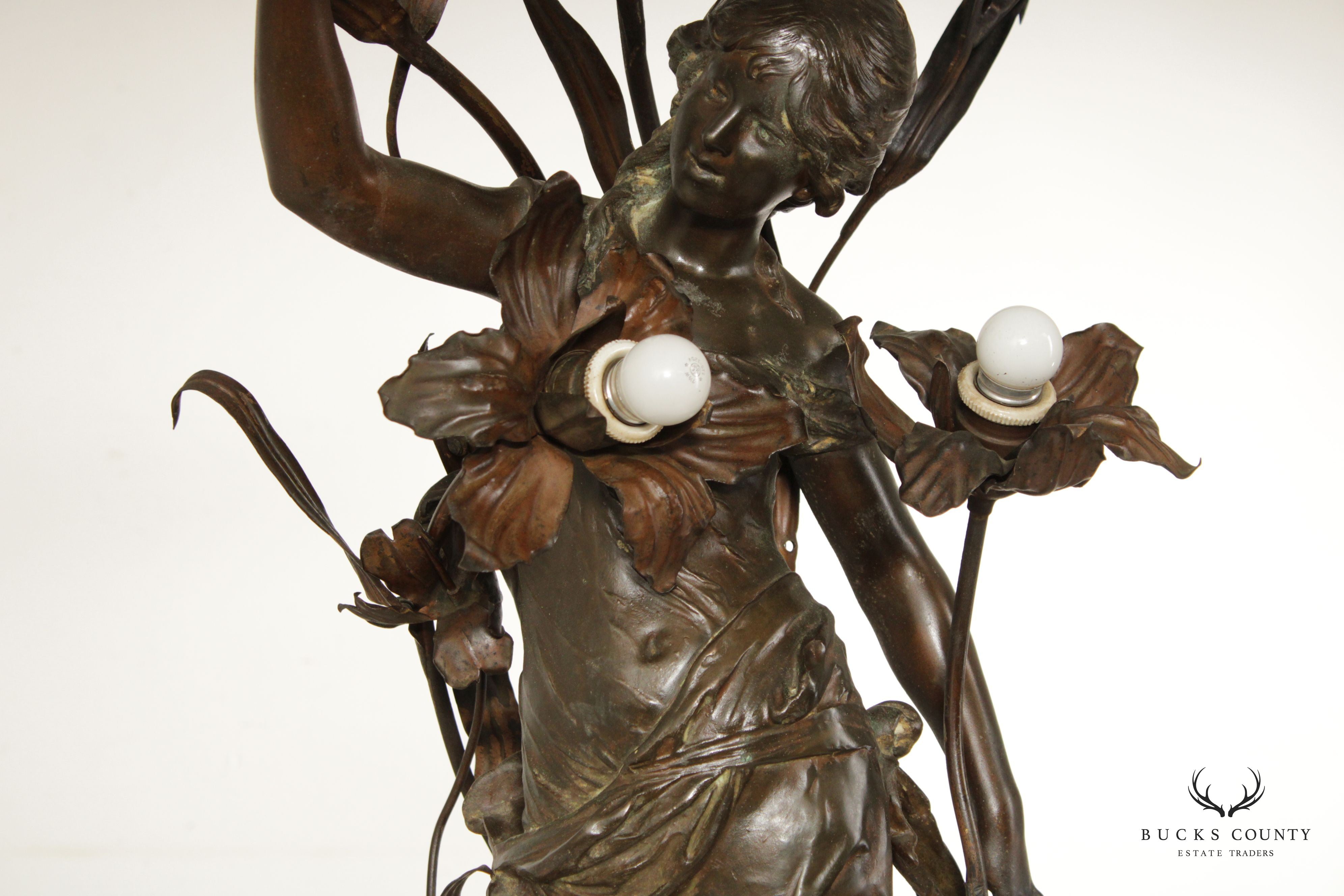 Art Nouveau Figural Table Lamp, After Auguste Moreau