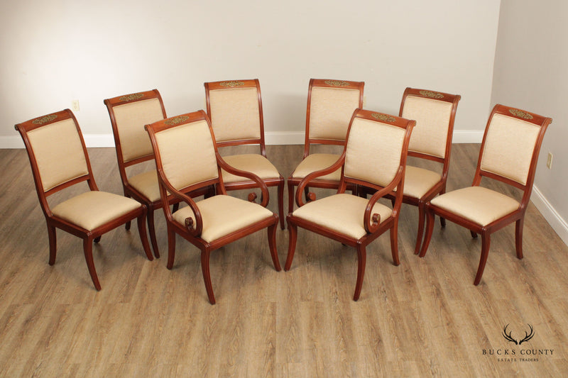 Henredon French Empire Style Set Eight Mahogany Ormolu Mounted Dining Chairs