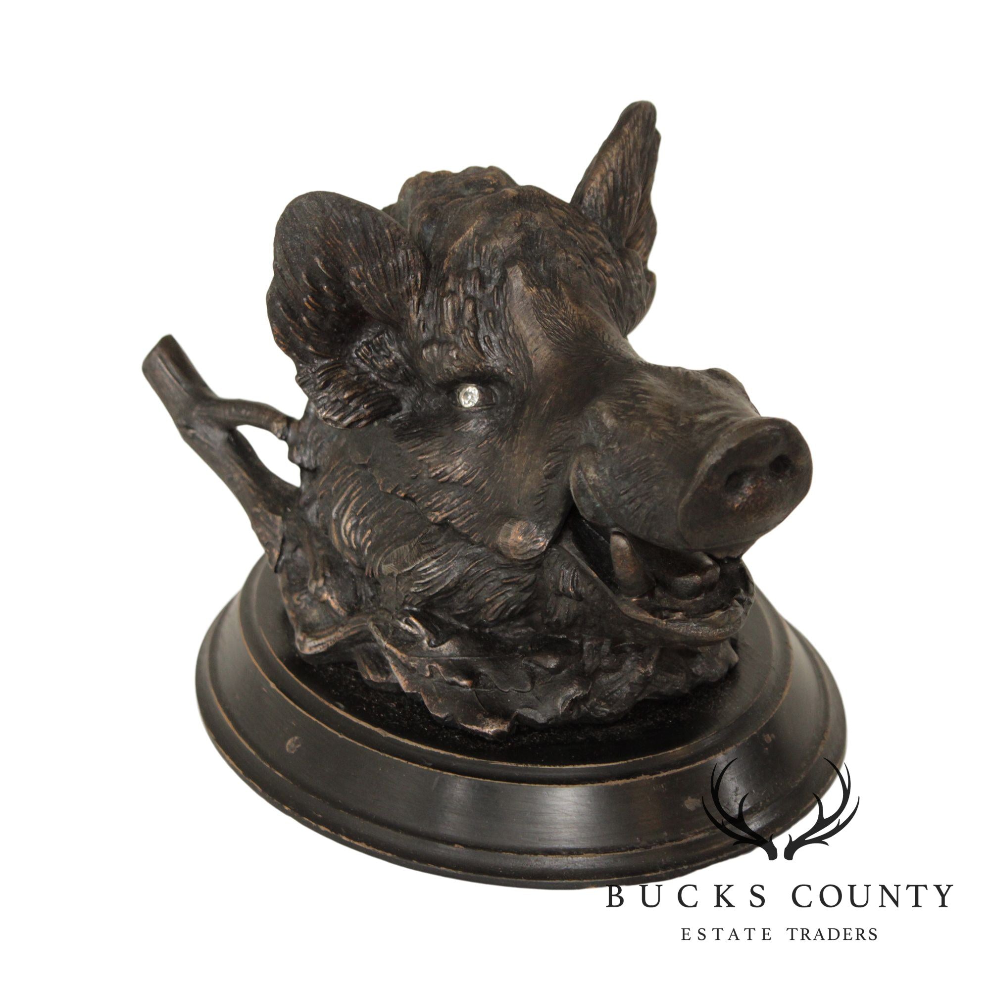 Antique French Boar's Head Inkwell