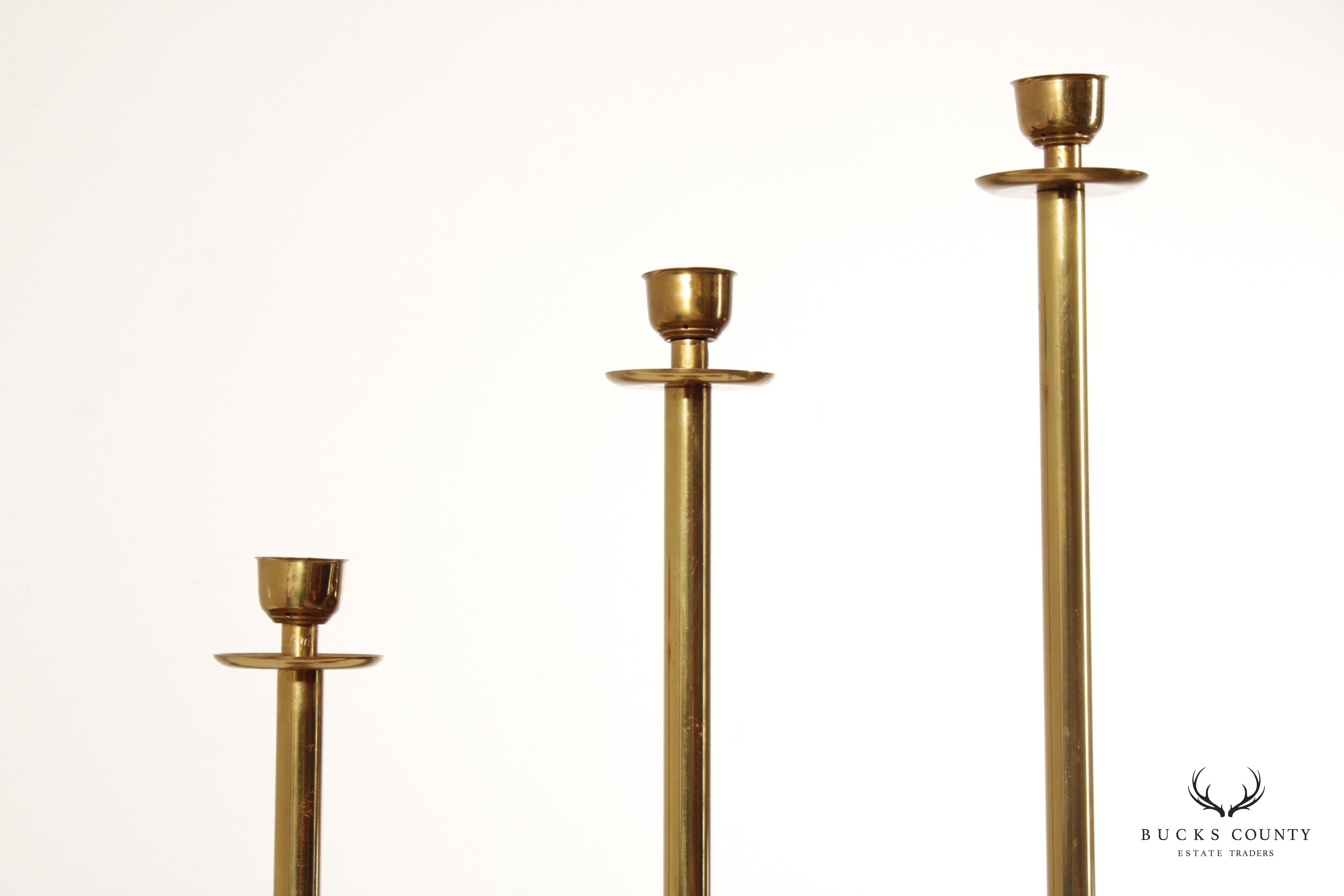 Danish Modern Set of Three Brass Candlestick Holders