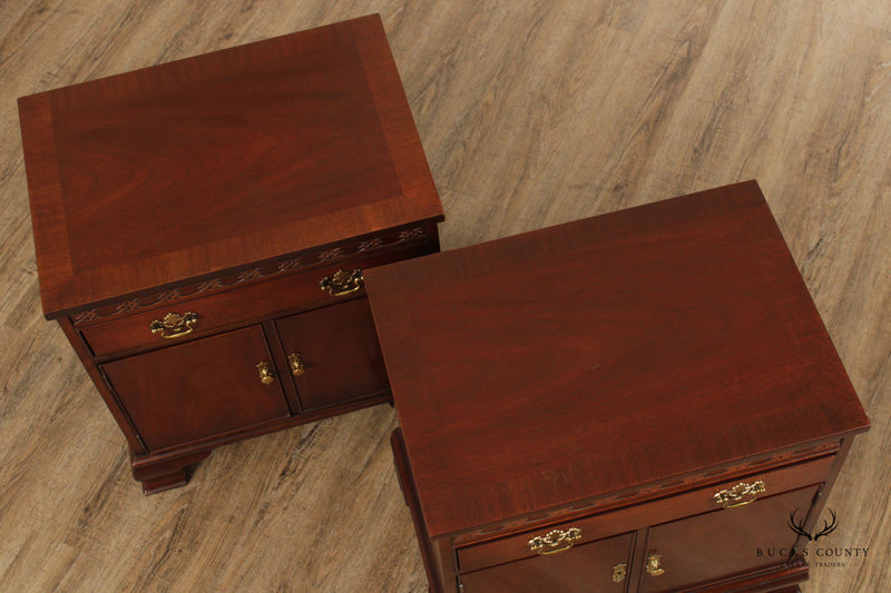 Baker Furniture Chippendale Style Pair of Mahogany Nightstands