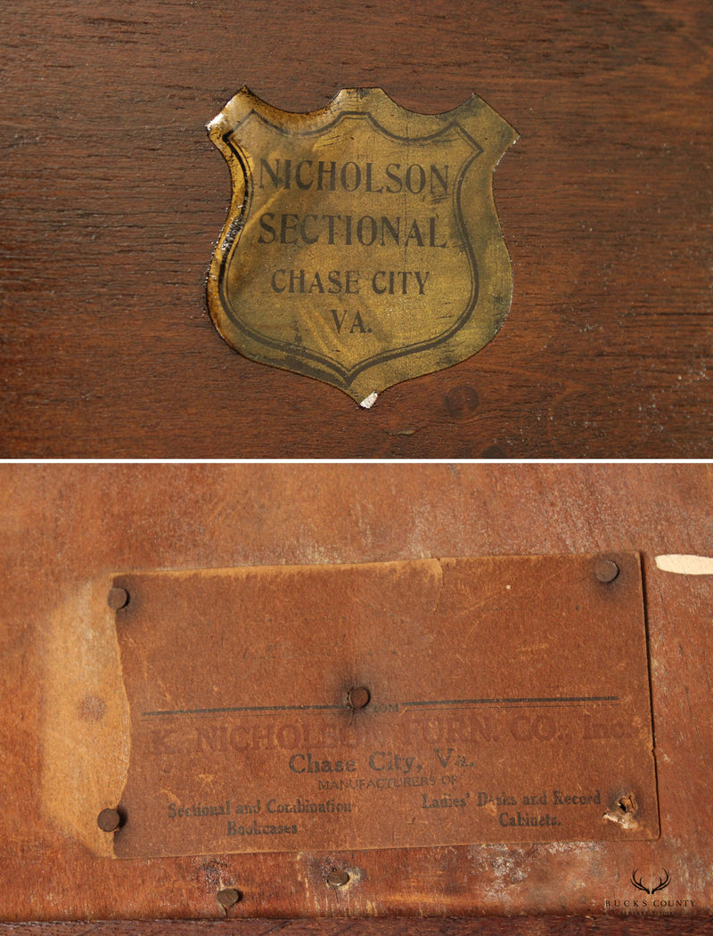 Antique Nicholson Three Stack Oak Barrister Bookcase