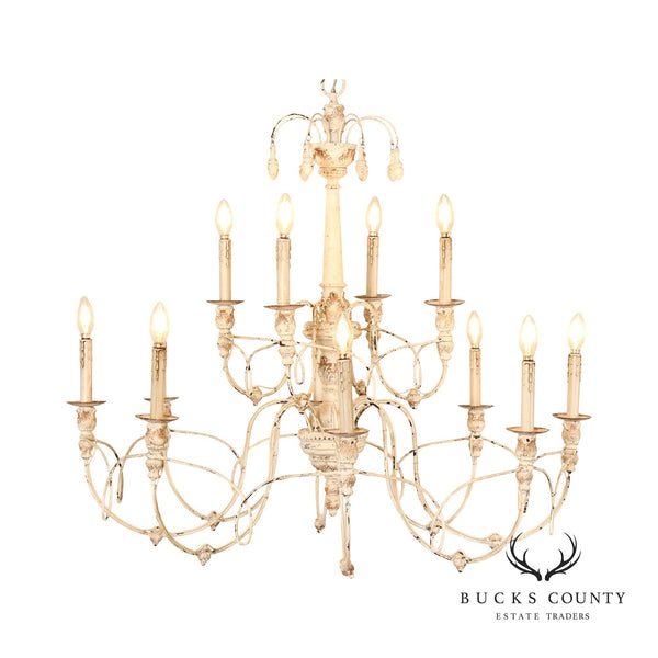 French Provincial Style Distress Painted 12-Light Chandelier