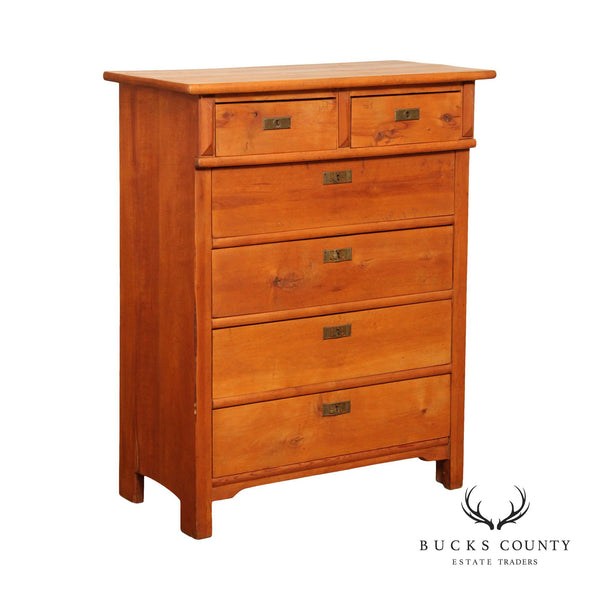 Campaign Style Antique Pine Tall Chest of Drawers