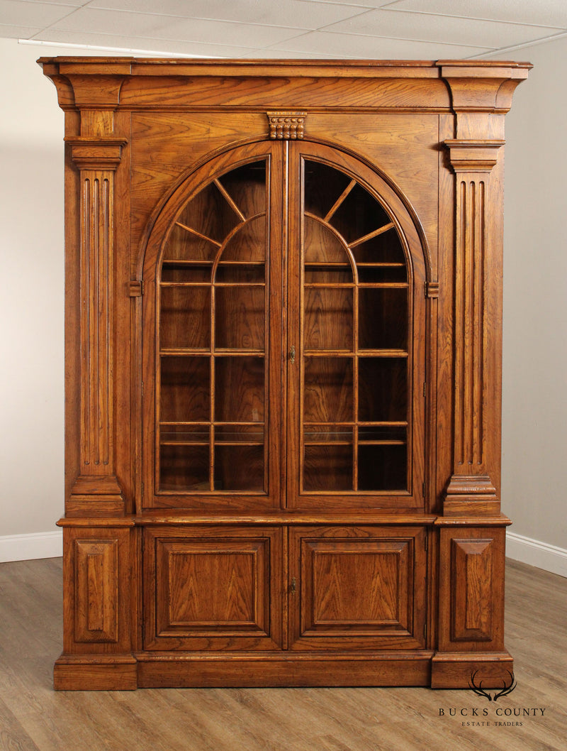 Baker Furniture Georgian Style Large Architectural Oak Bookcase Display Cabinet