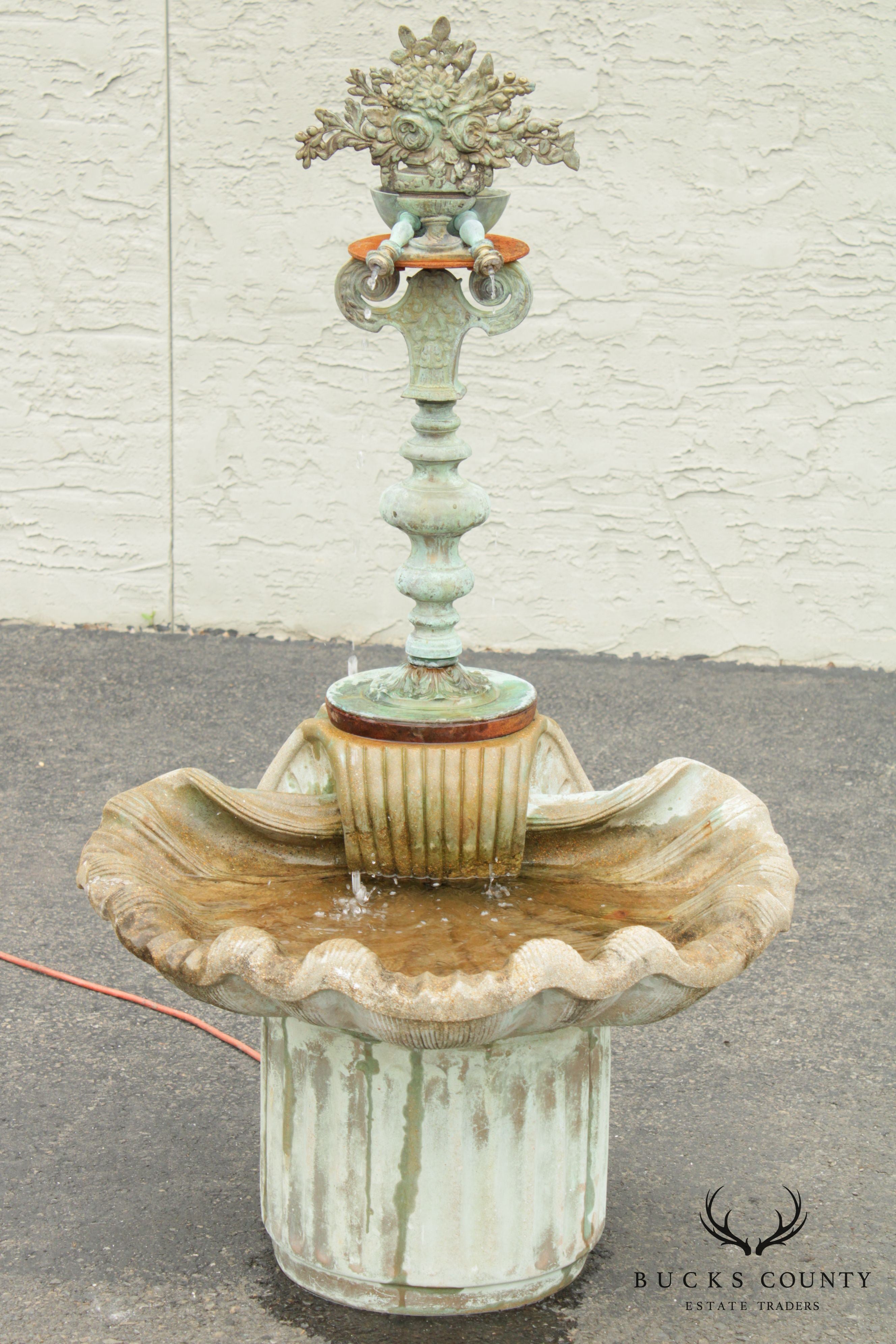 Italian Renaissance Style Cast Stone & Bronze Garden Fountain