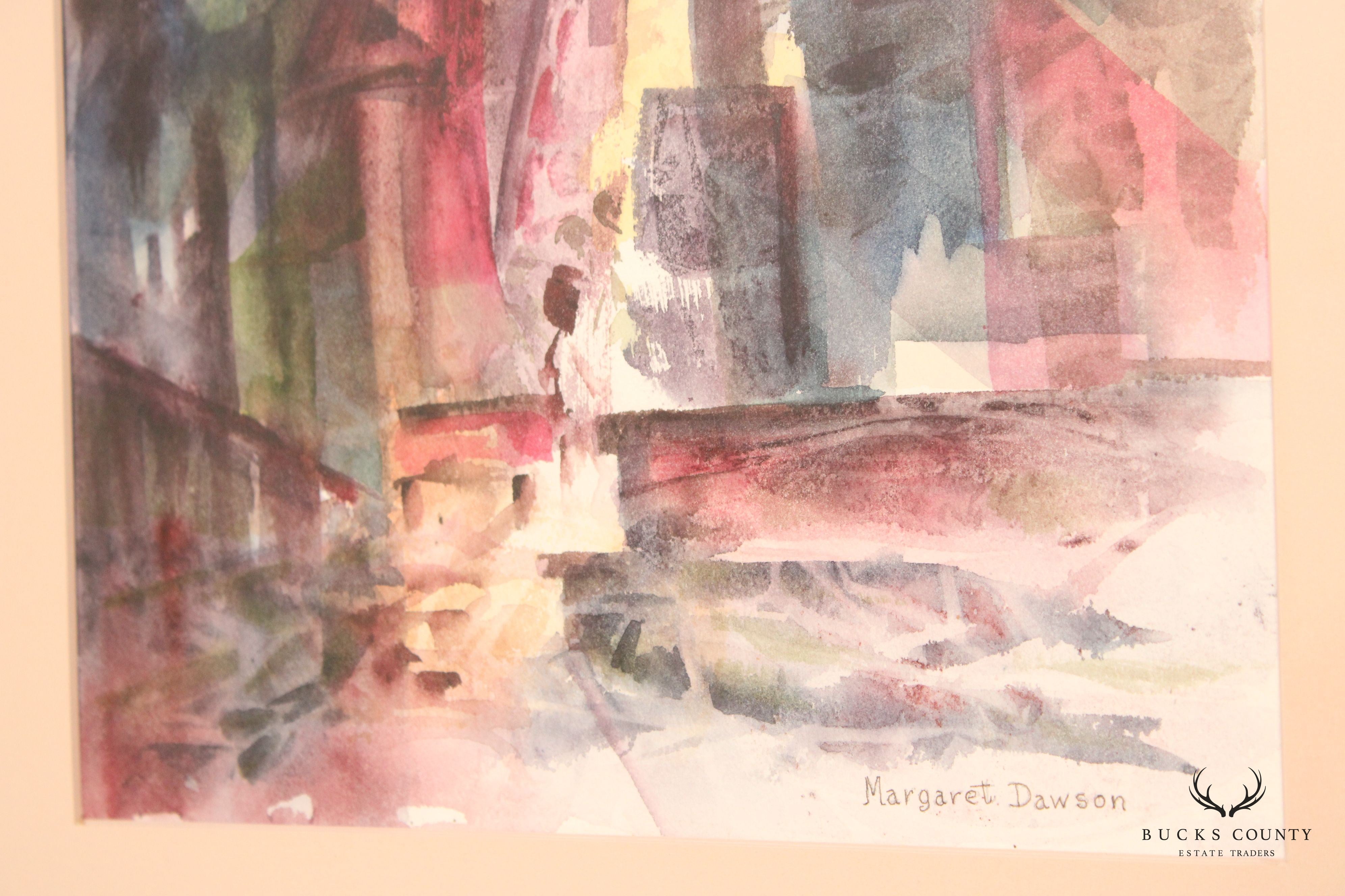 Modern Abstract Cityscape Watercolor Painting by Margaret Dawson