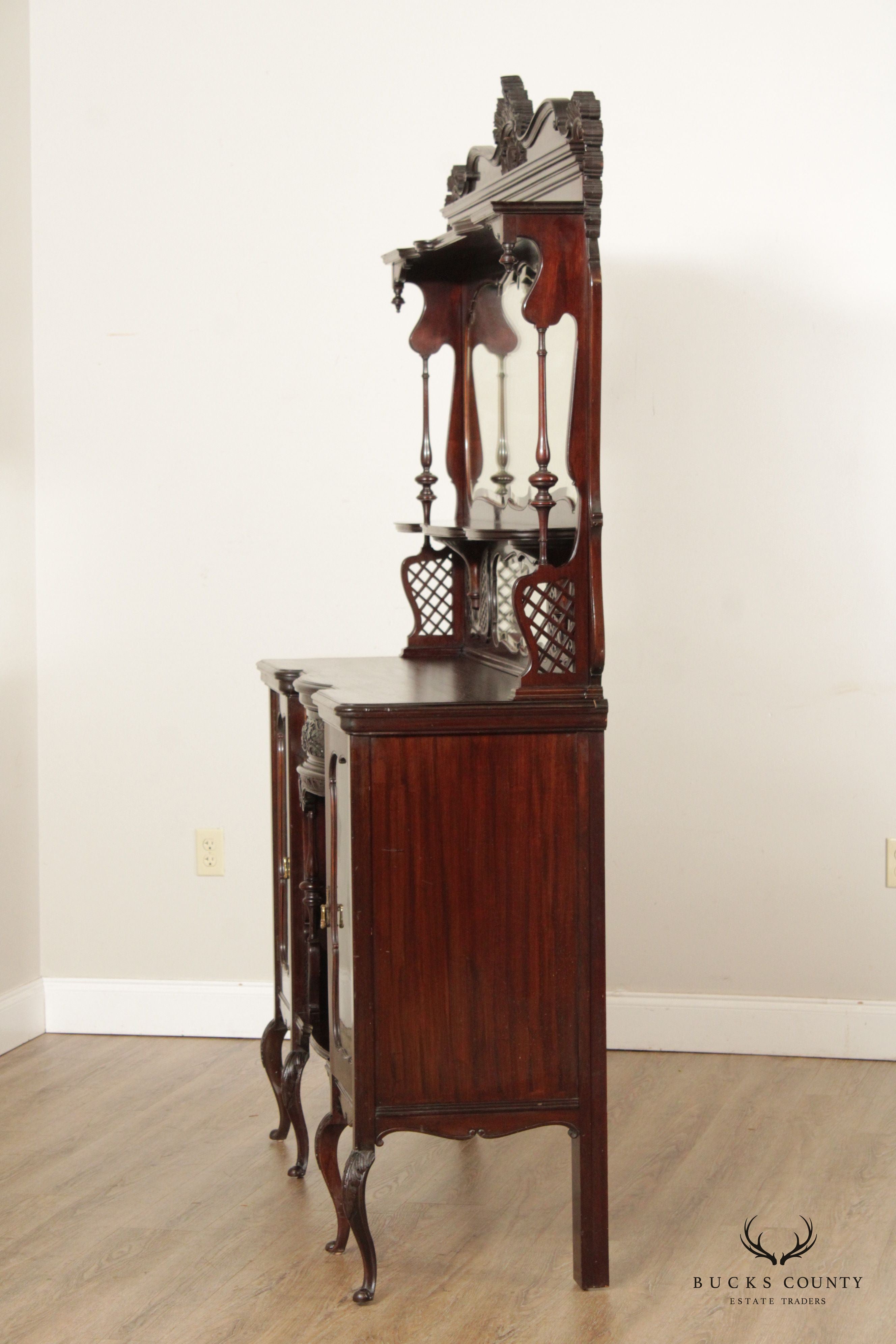 Antique Victorian Carved Mahogany Mirrored Etagere Sideboard