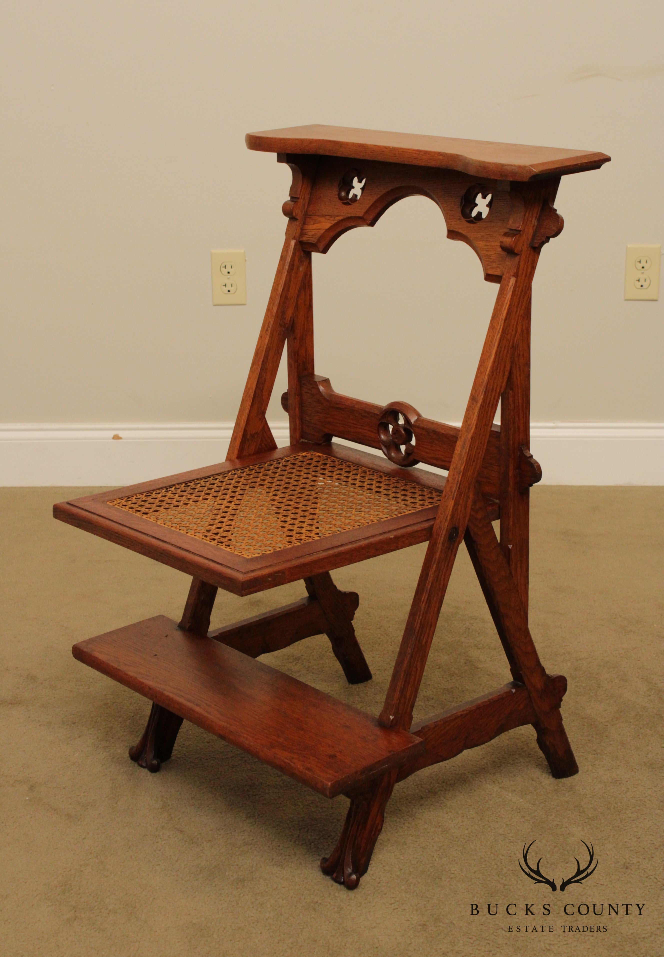 Antique 19th Century American Gothic Style Oak Kneeling Bench