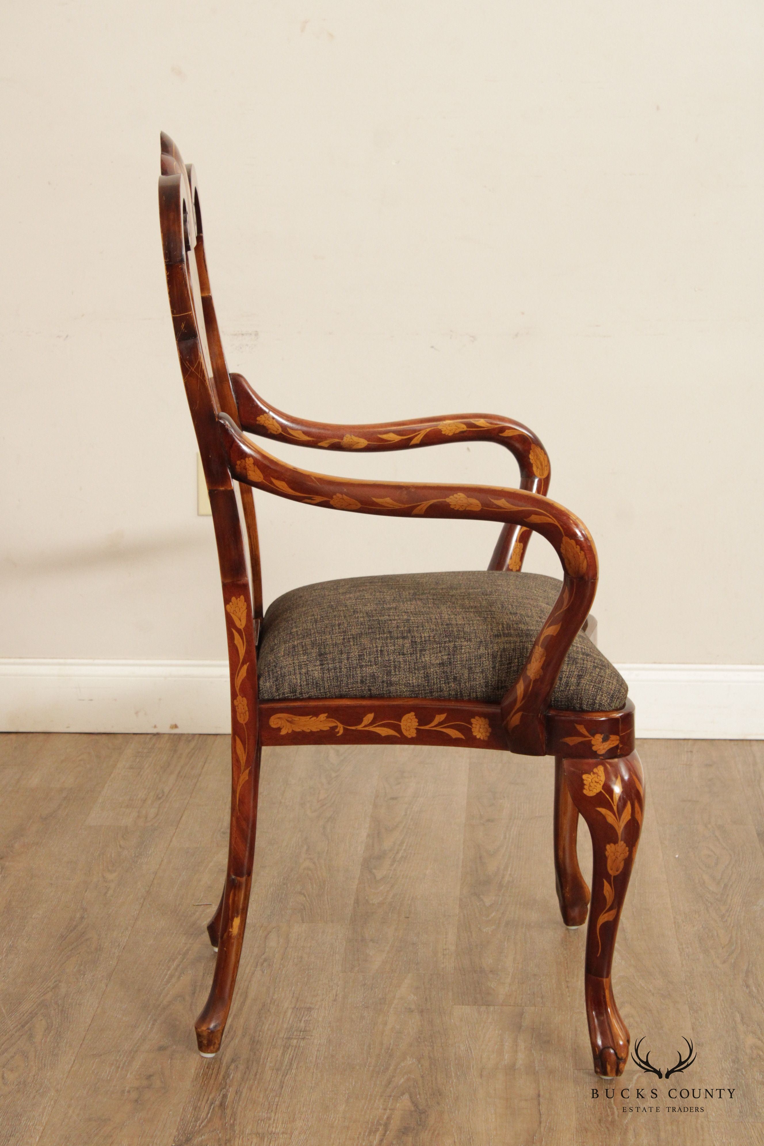 Dutch Marquery Inlaid Mahogany Pair of Armchairs