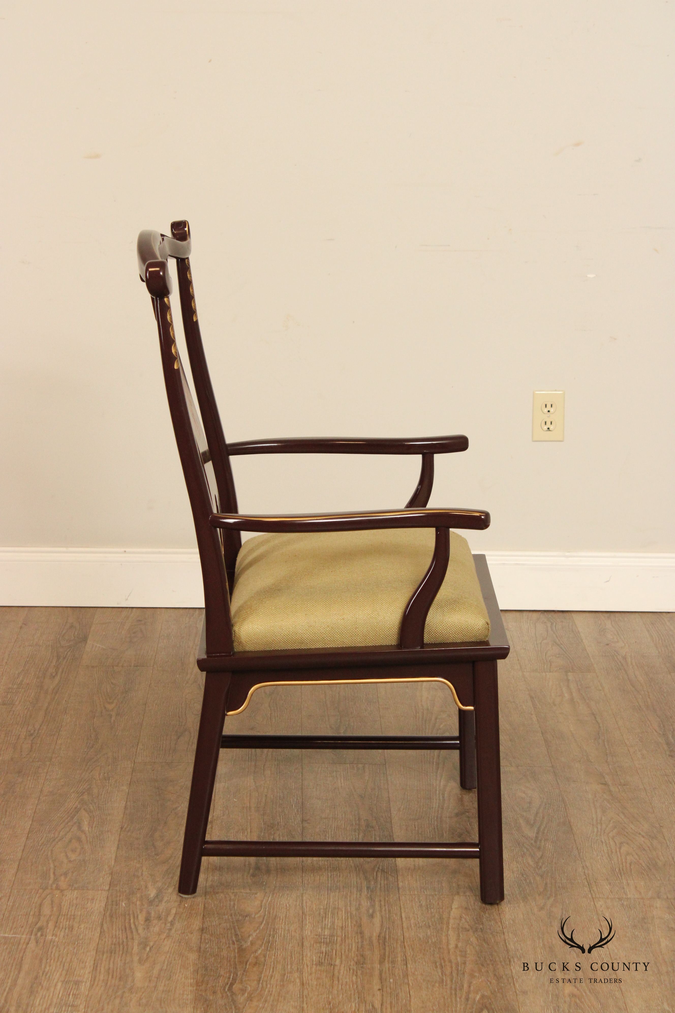 Traditional Asian Style Yoke Back Dining Armchair